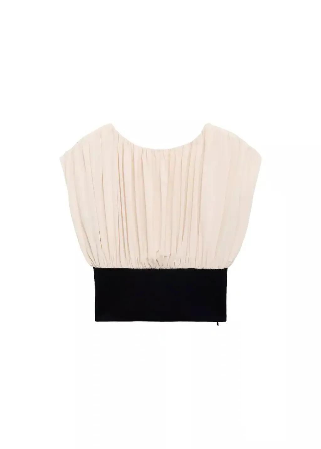 Beige Combined Draped Top, , large image number 3
