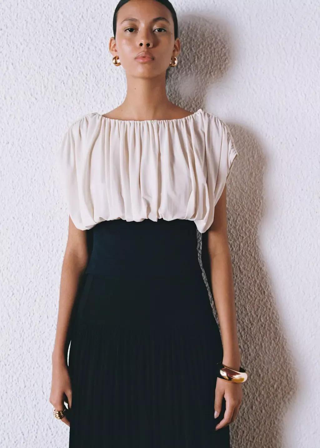 Beige Combined Draped Top, , large image number 5