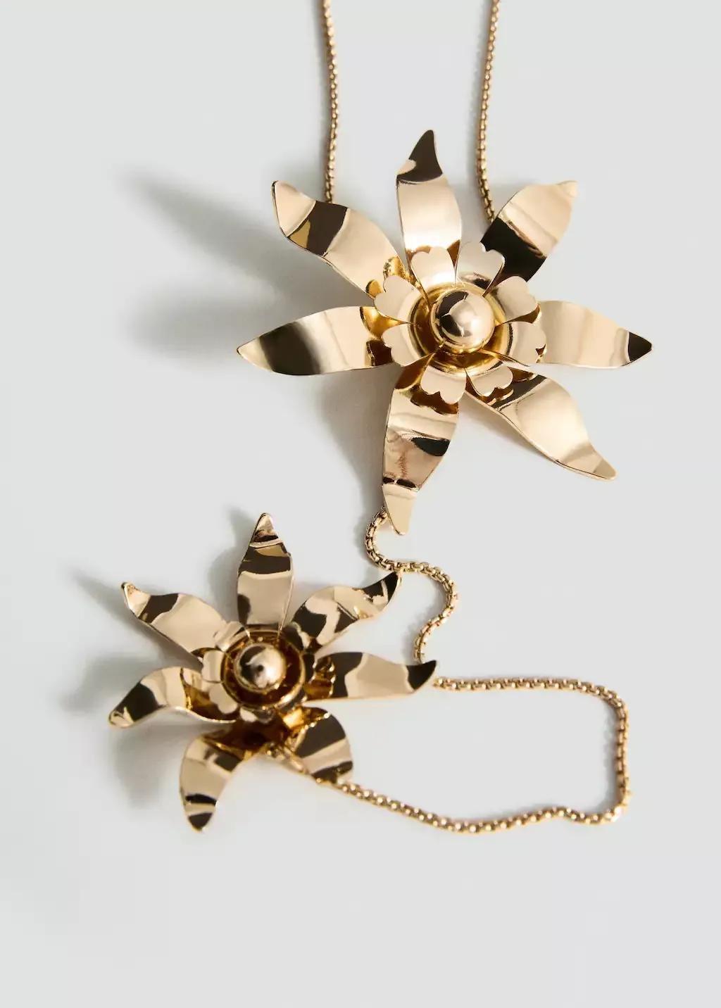 Gold Long Flower Chain Necklace, , medium