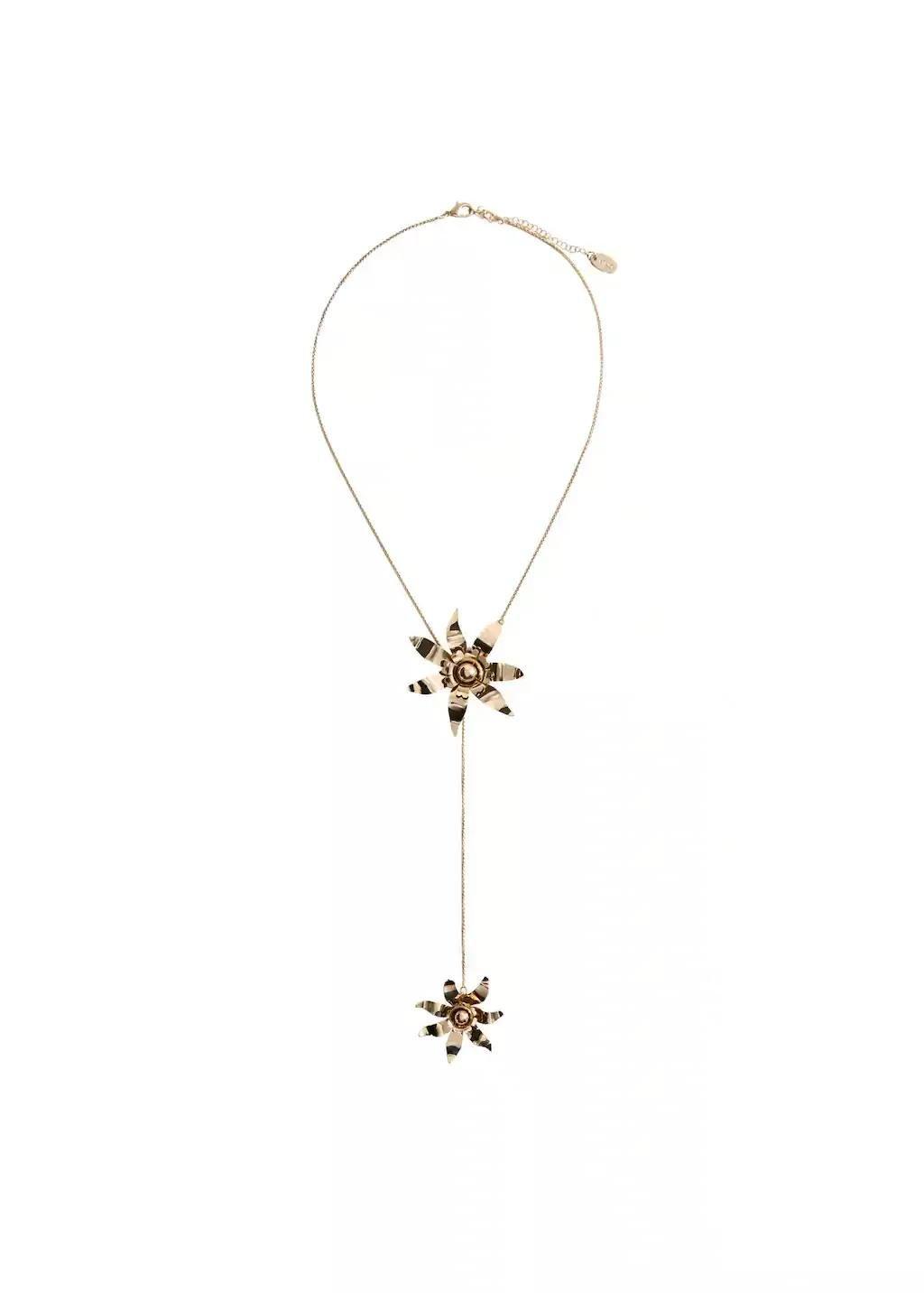 Gold Long Flower Chain Necklace, 0201_OR, large image number 2