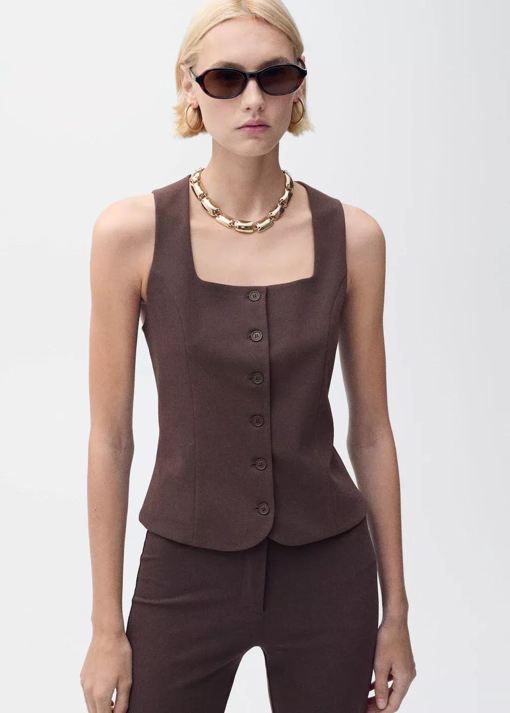 Brown Slim Fit Suit Vest, , large image number 0