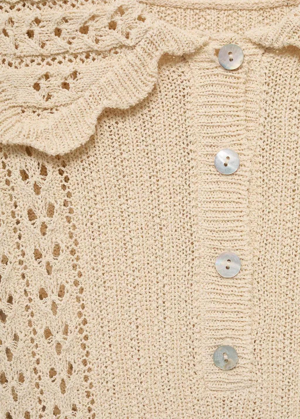 Beige Openwork Knitted Polo-Neck Sweater, , large image number 4
