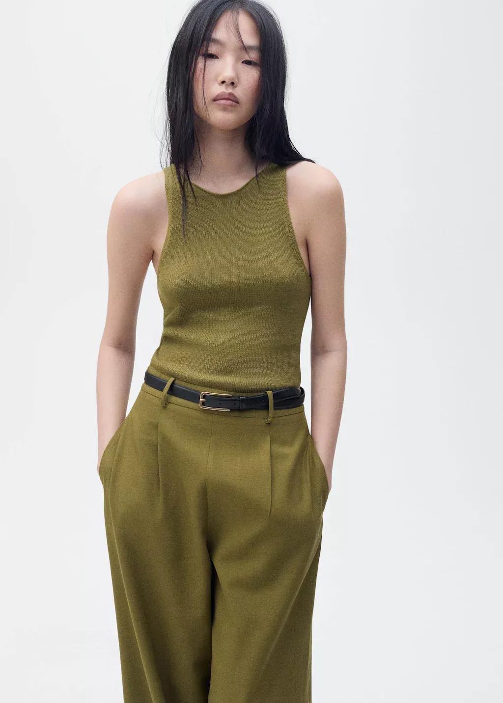 Beige Plain Belted Jumpsuit, , medium