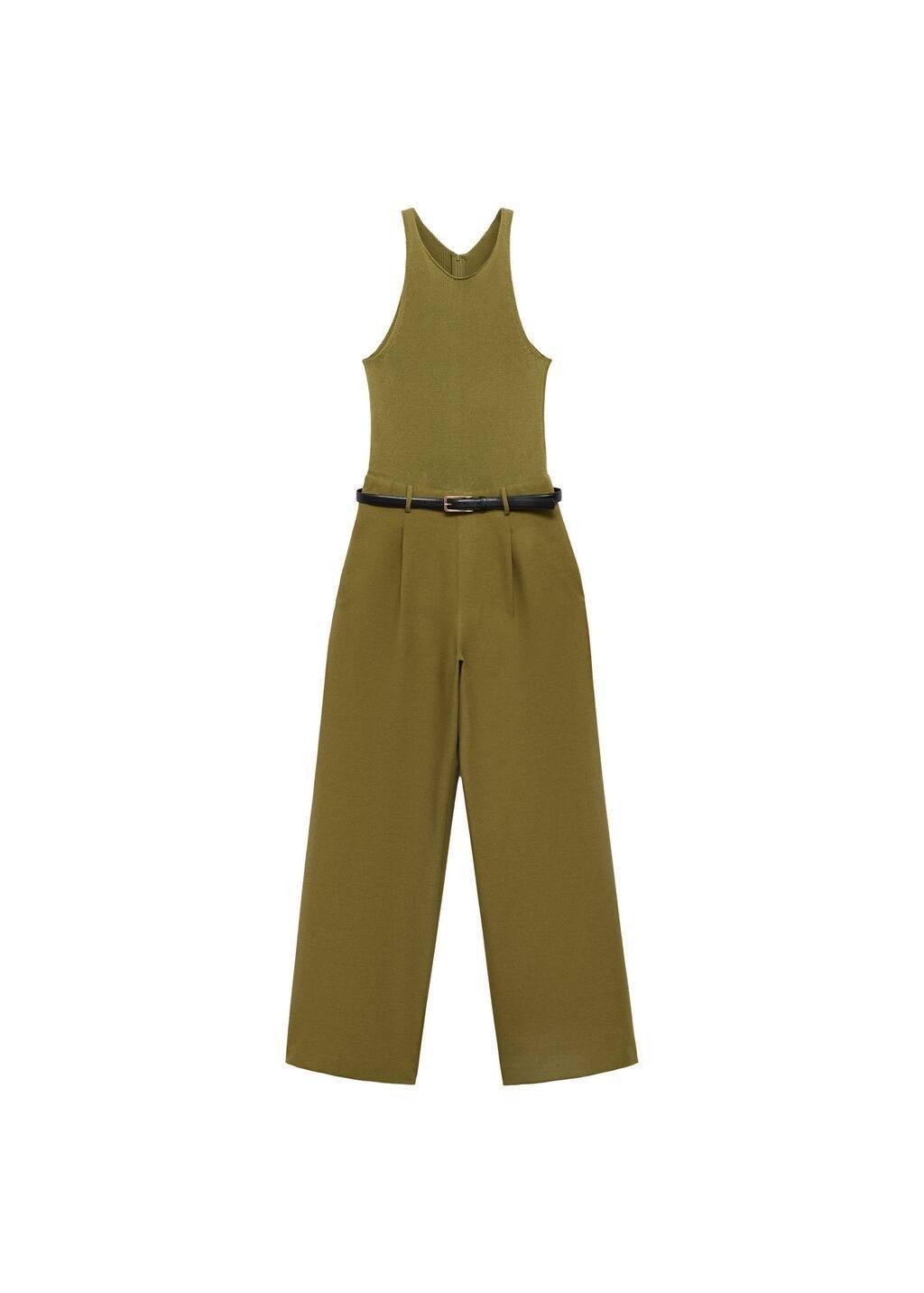 Beige Plain Belted Jumpsuit, , large image number 3
