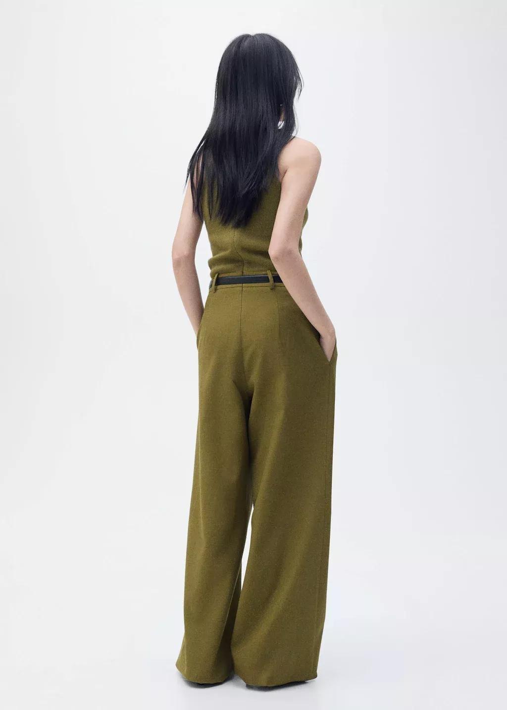 Beige Plain Belted Jumpsuit, , large image number 4