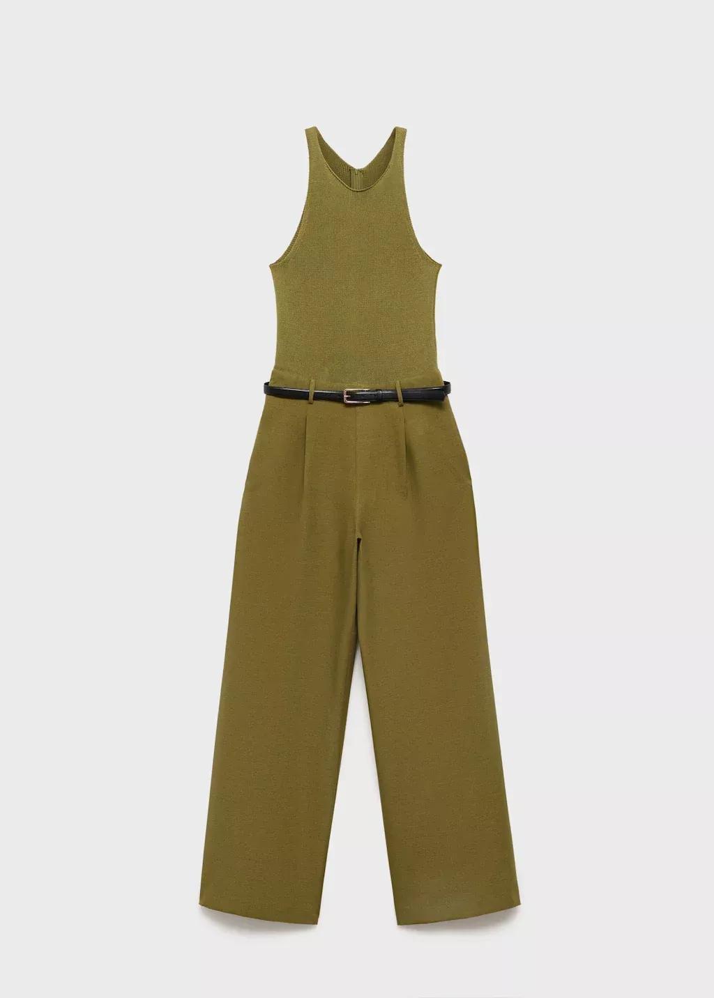 Beige Plain Belted Jumpsuit, , large image number 6