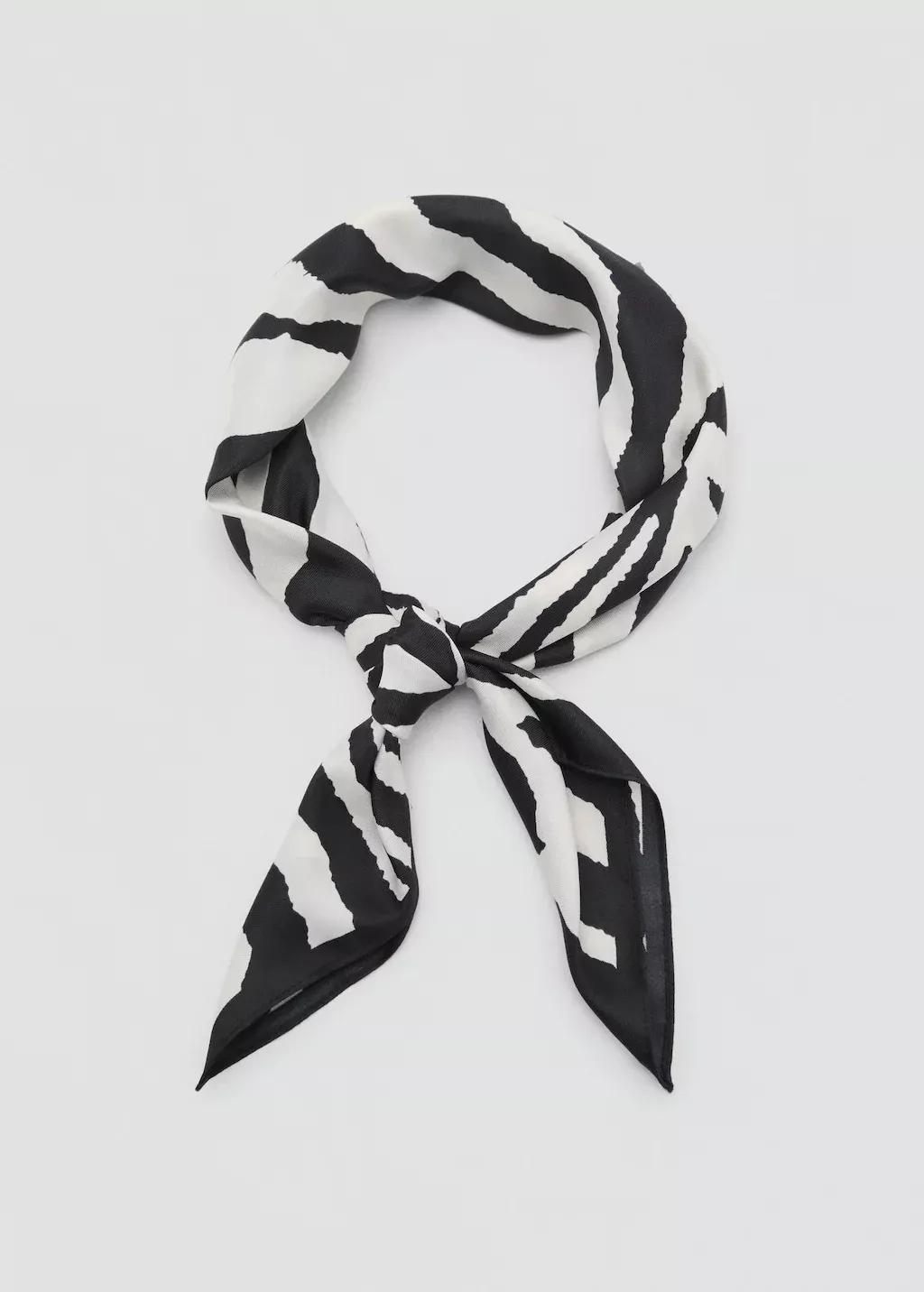 Black Zebra Satin Scarf, Black, large image number 1