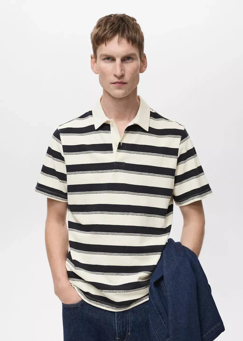 NAVY 100% cotton striped polo shirt, , large image number 0