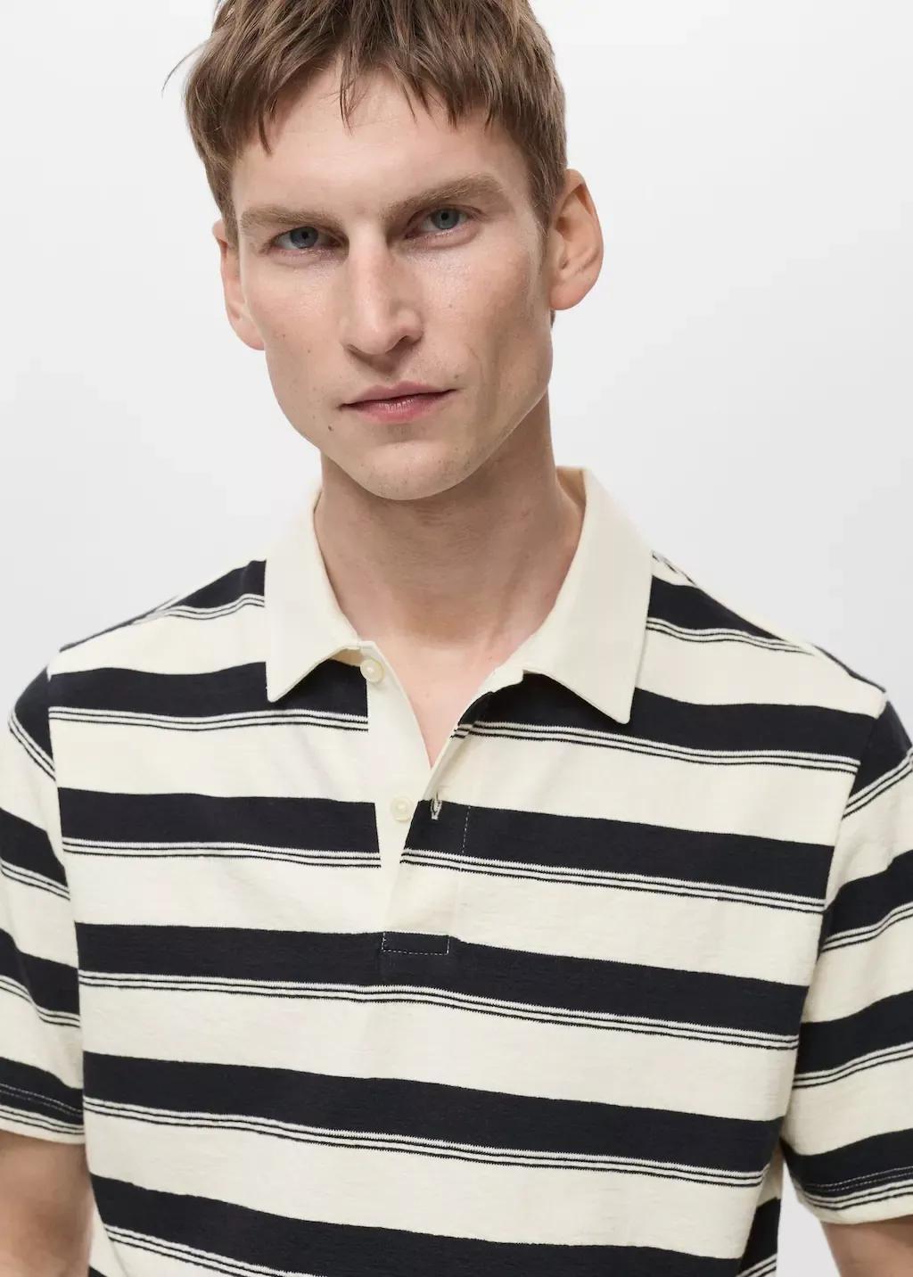 NAVY 100% cotton striped polo shirt, , large image number 1