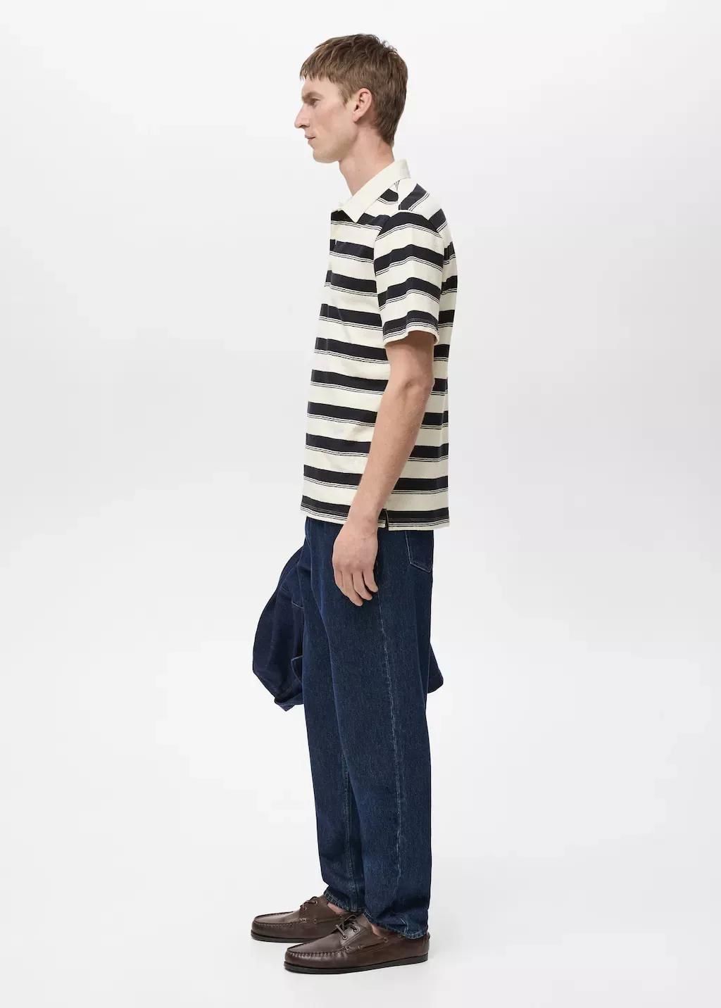NAVY 100% cotton striped polo shirt, , large image number 2