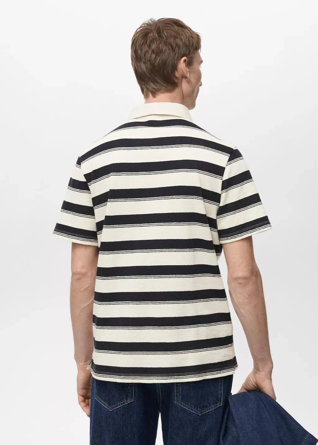 NAVY 100% cotton striped polo shirt, , large image number 5