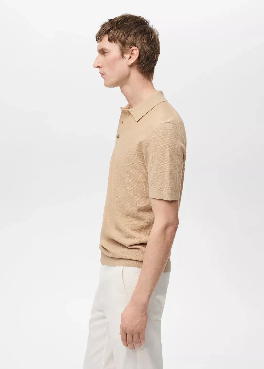 Beige Plain Knit Polo Shirt, , large image number 2