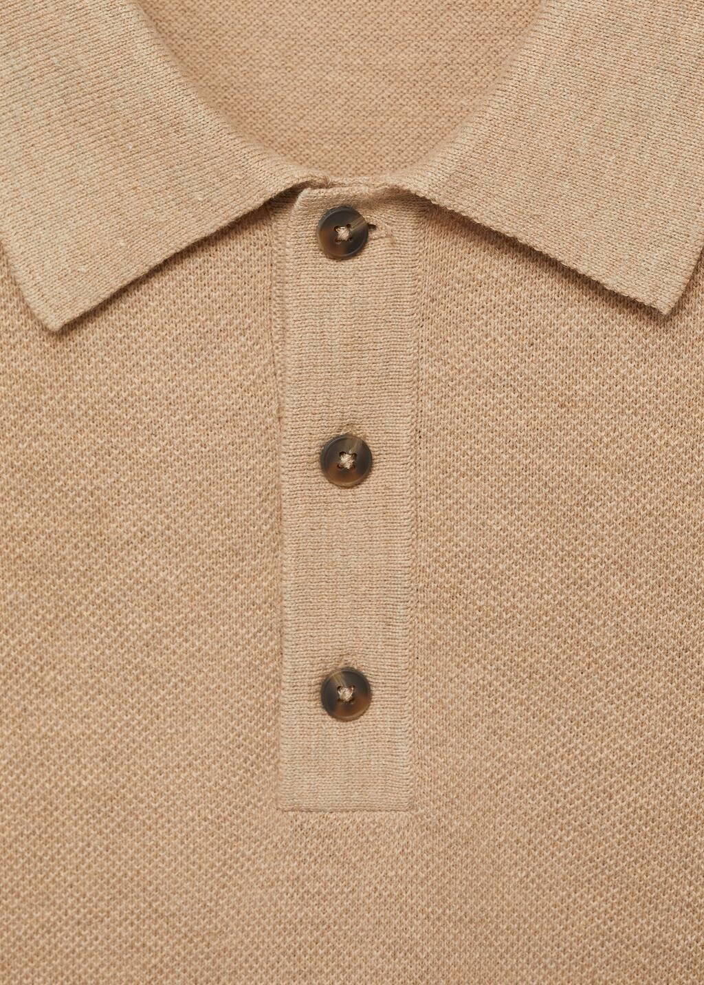 Beige Plain Knit Polo Shirt, , large image number 4