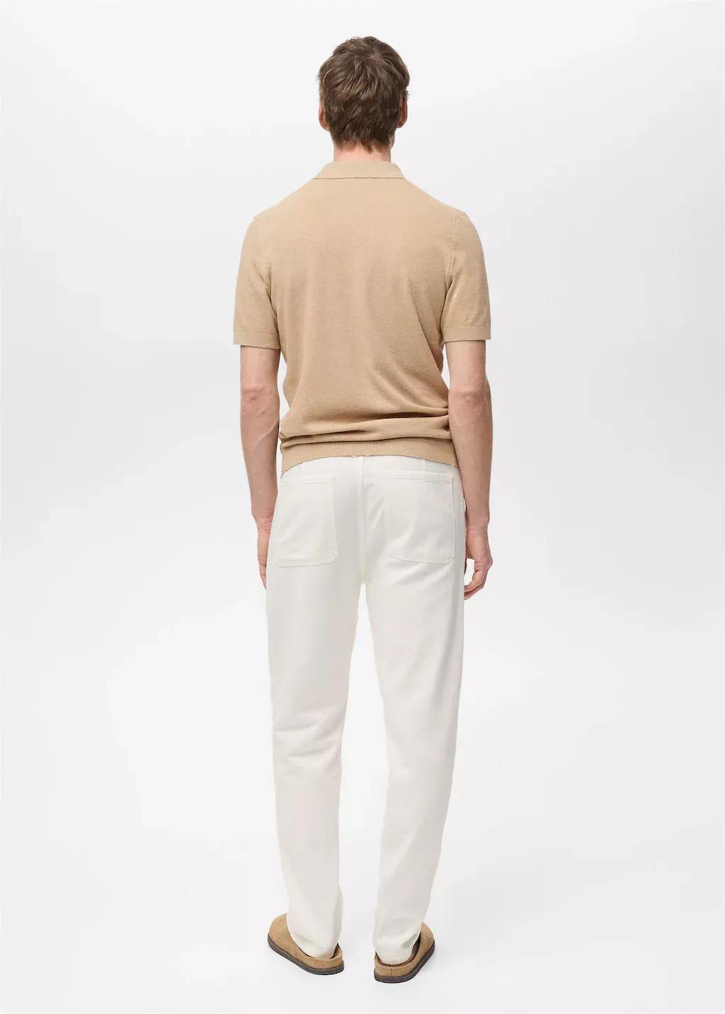 Beige Plain Knit Polo Shirt, , large image number 5