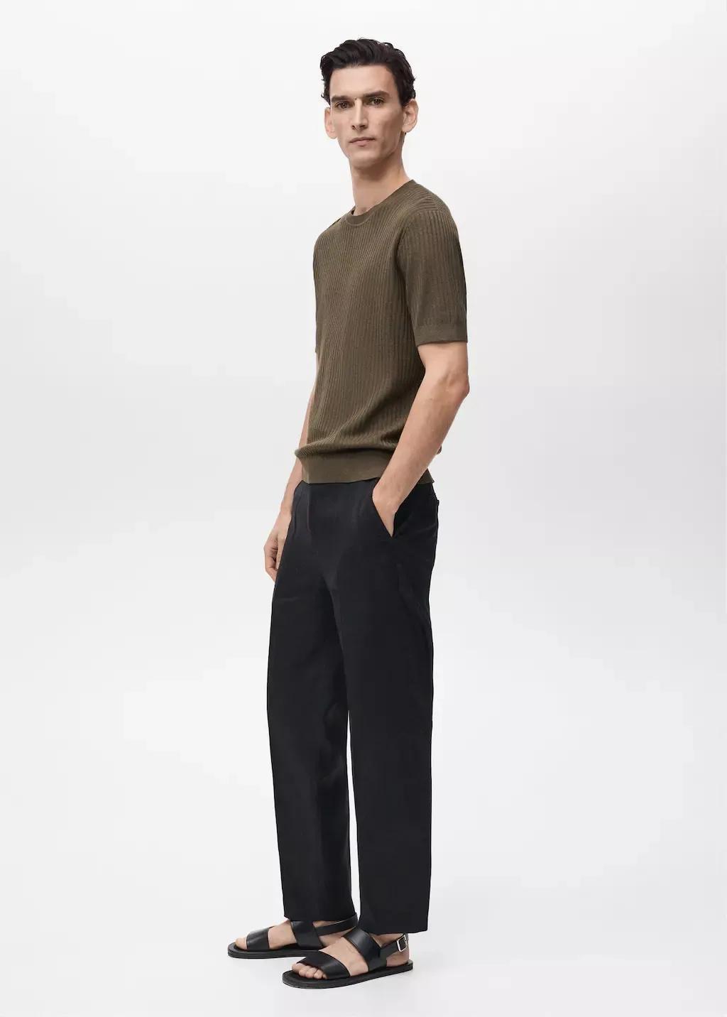 Brown Textured Rib-Knit T-Shirt, , large image number 2