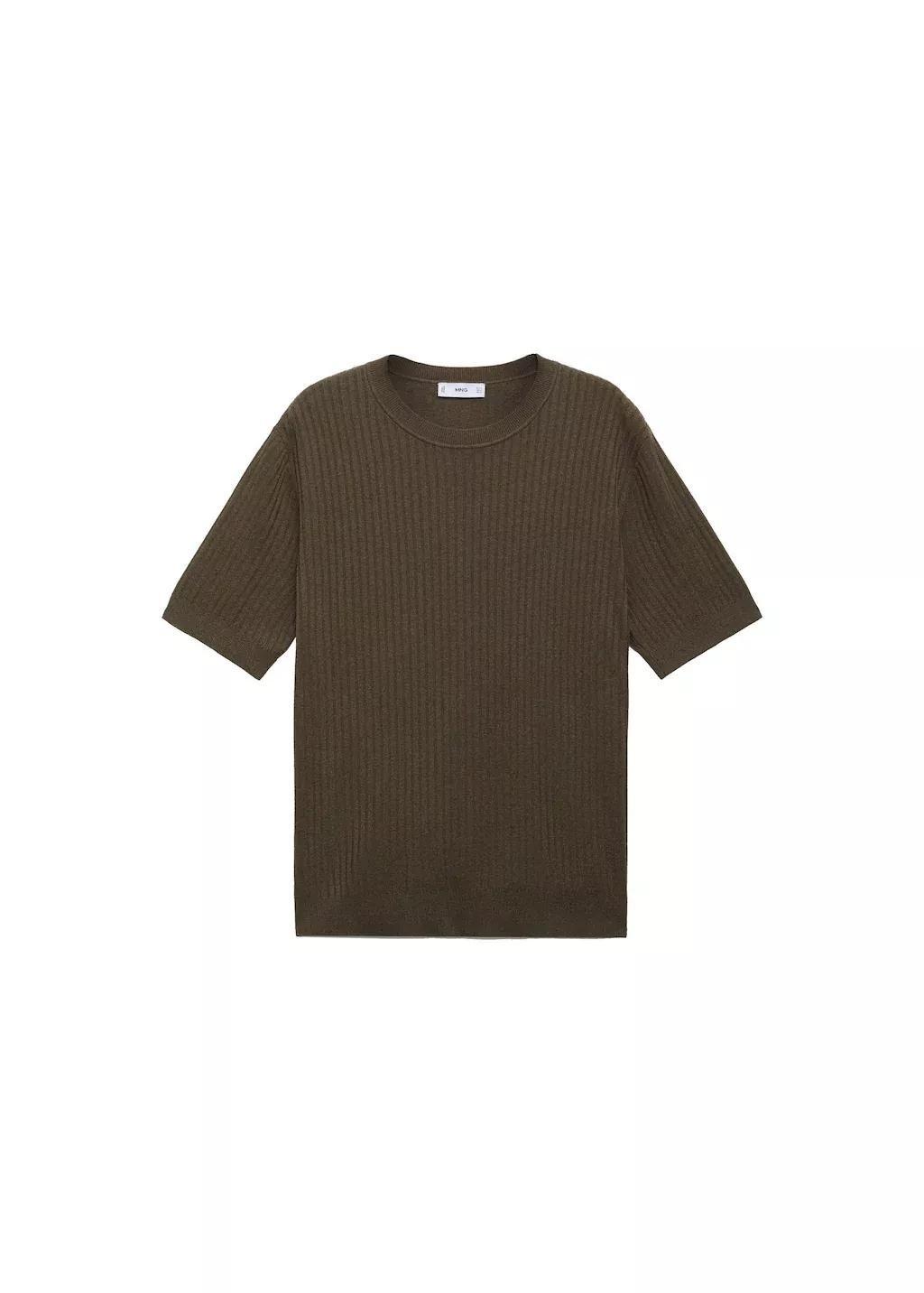 Brown Textured Rib-Knit T-Shirt, , large image number 3