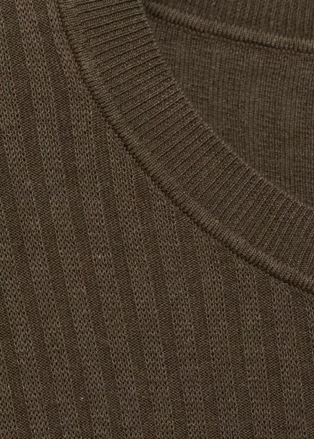 Brown Textured Rib-Knit T-Shirt, , large image number 4