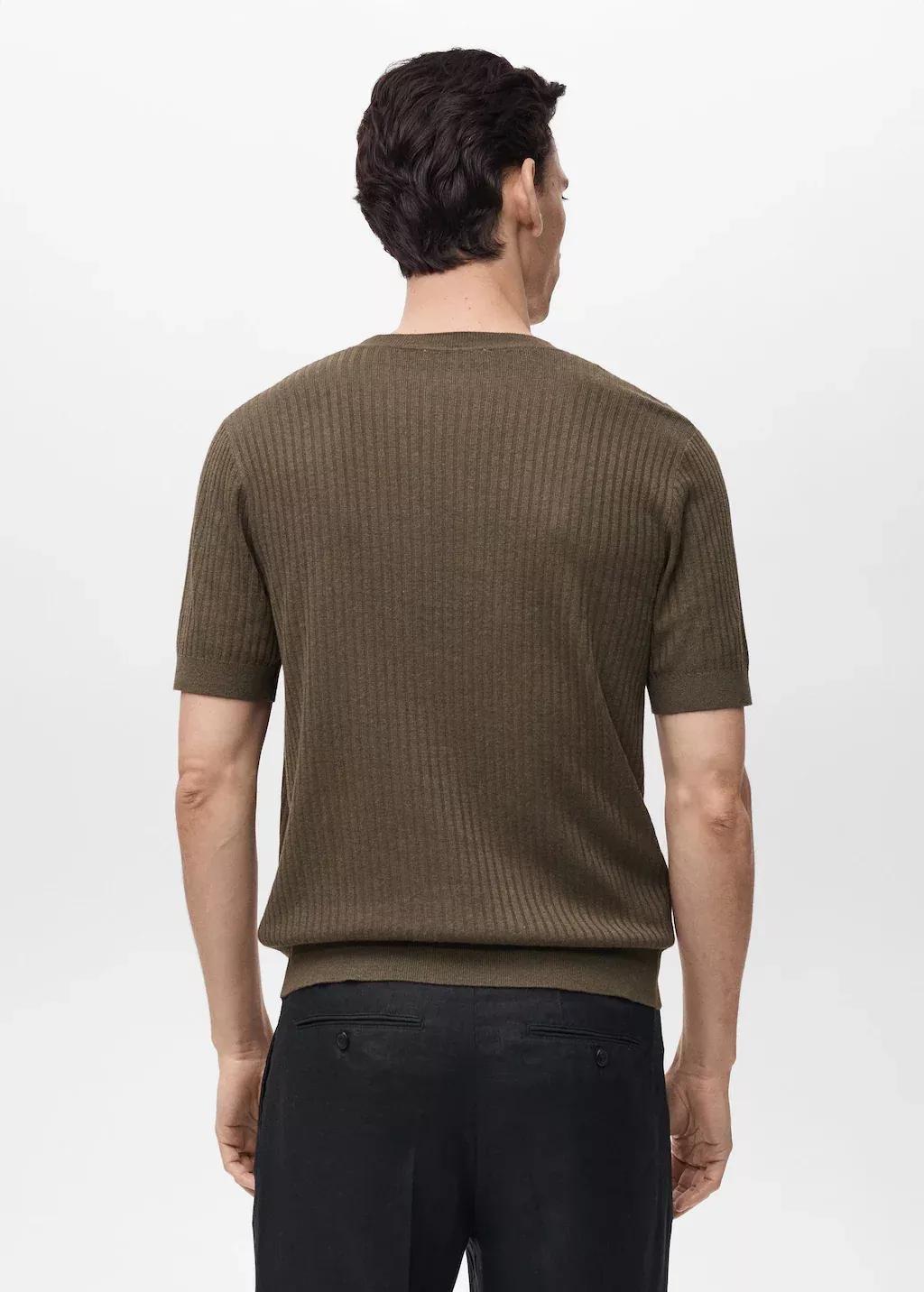 Brown Textured Rib-Knit T-Shirt, , large image number 5