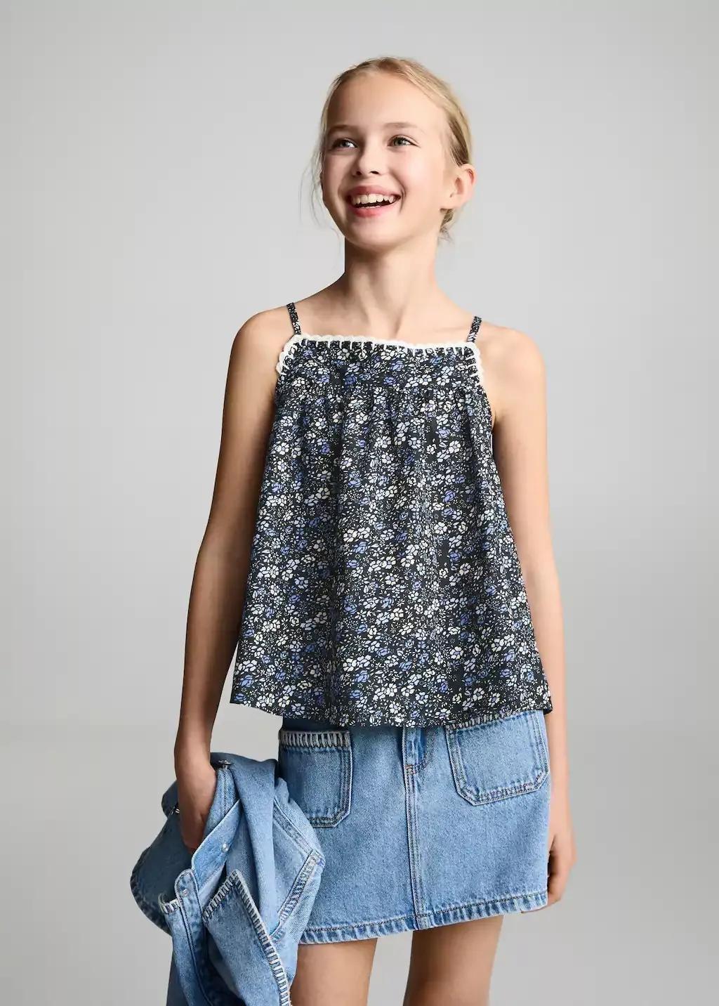 MEDIUM BLUE Floral embroidered blouse, Kids Girl, , large image number 1