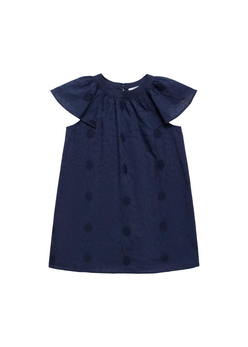 Navy Embroidered Short Dress, Kids Girl, , medium