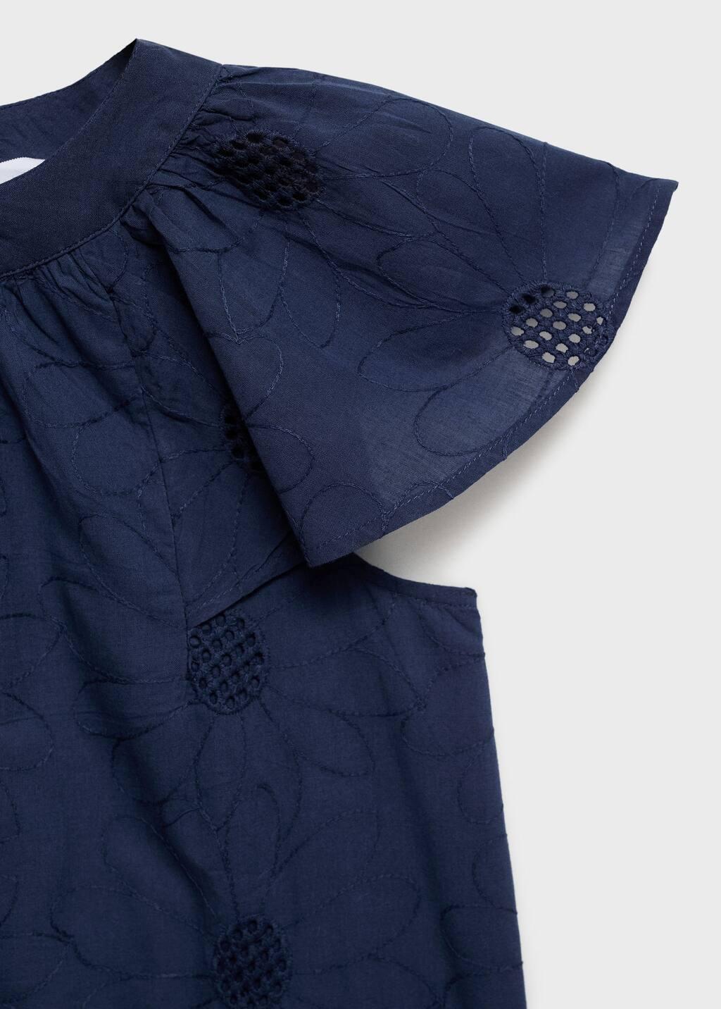 Navy Embroidered Short Dress, Kids Girl, , large image number 1