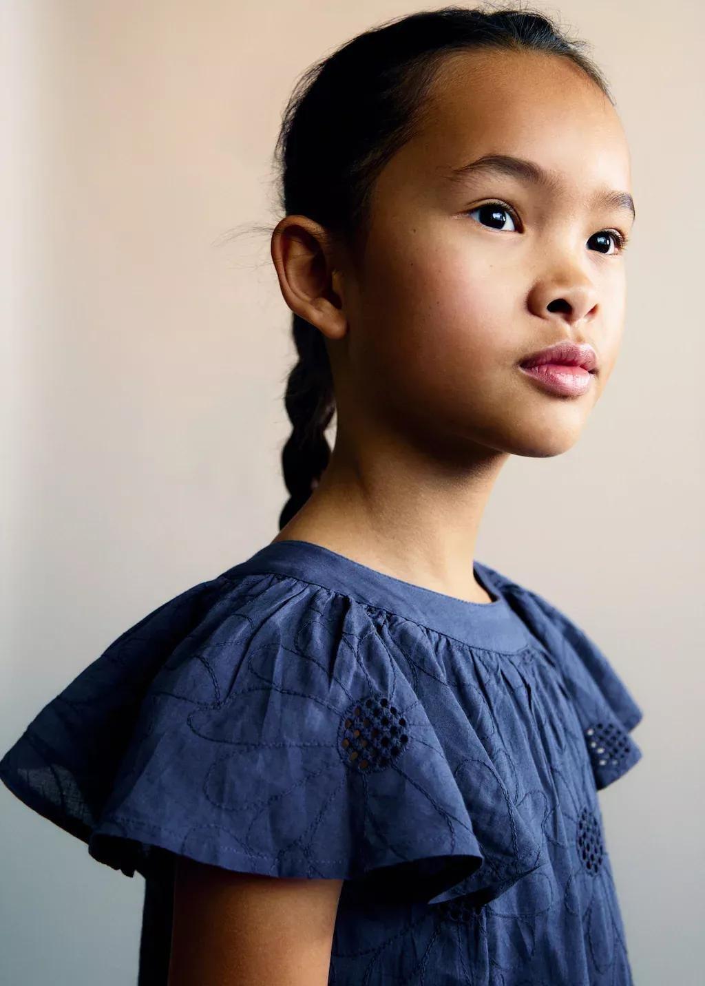 Navy Embroidered Short Dress, Kids Girl, , large image number 4