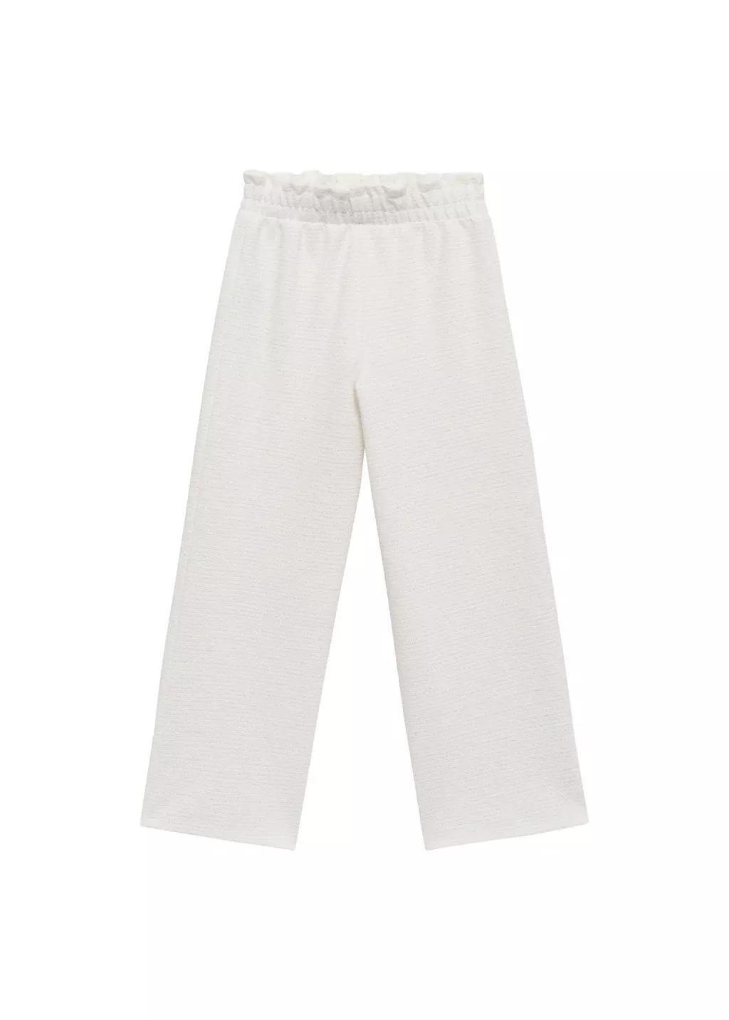 White Straight Textured Trousers, Kids Girl, , large image number 0
