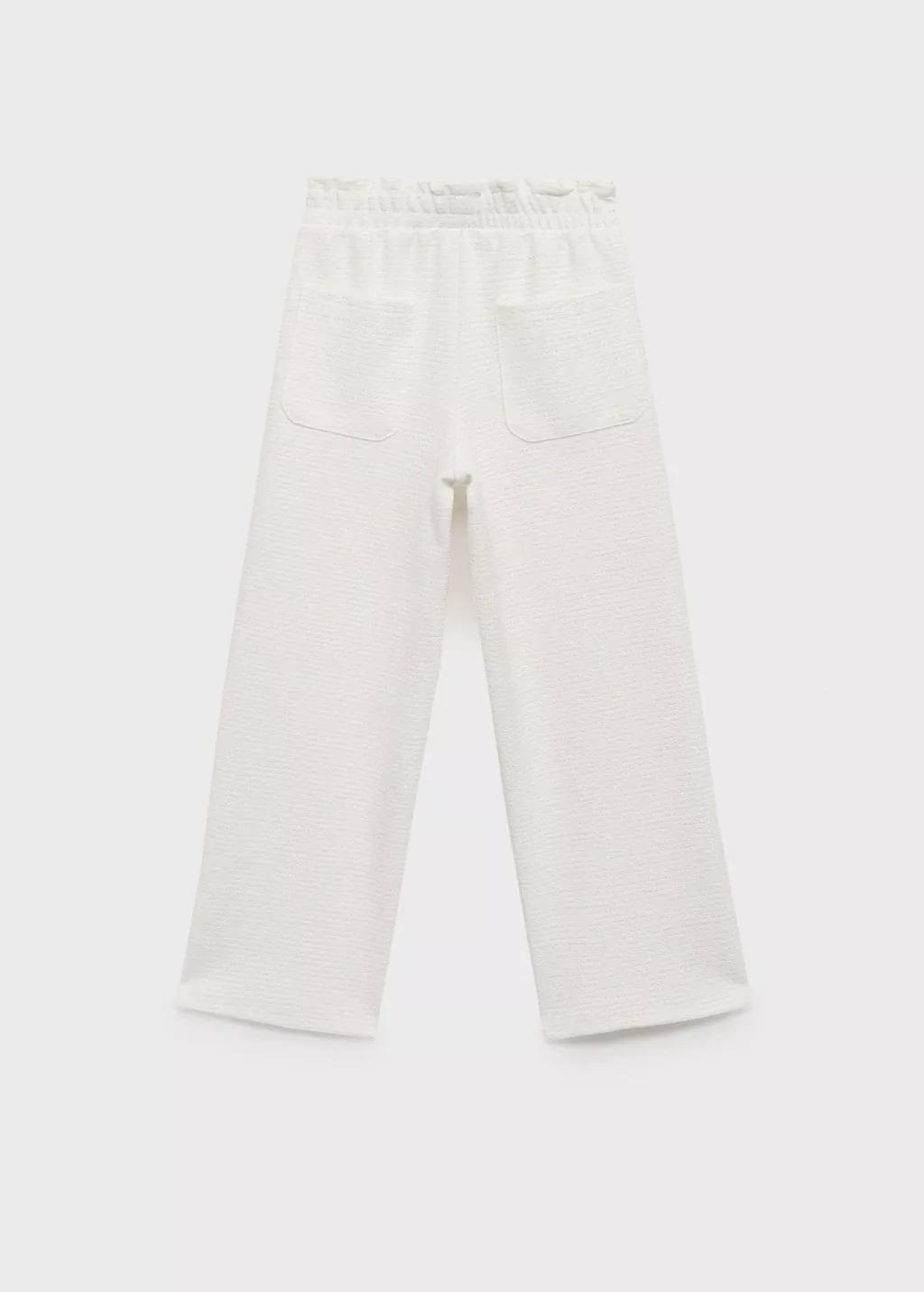 White Straight Textured Trousers, Kids Girl, , large image number 1