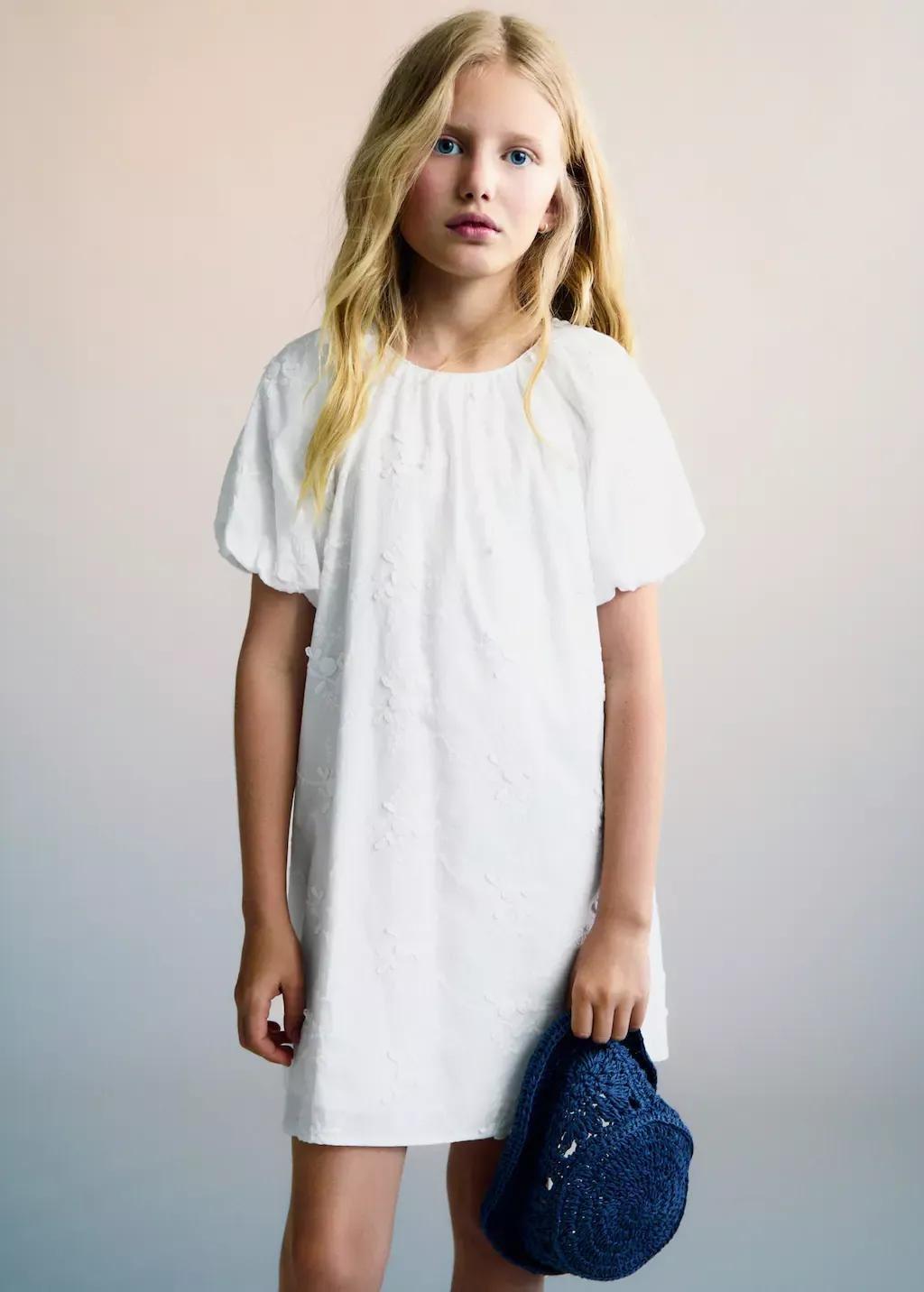 WHITE Embroidered detail dress, Kids Girl, , large image number 0