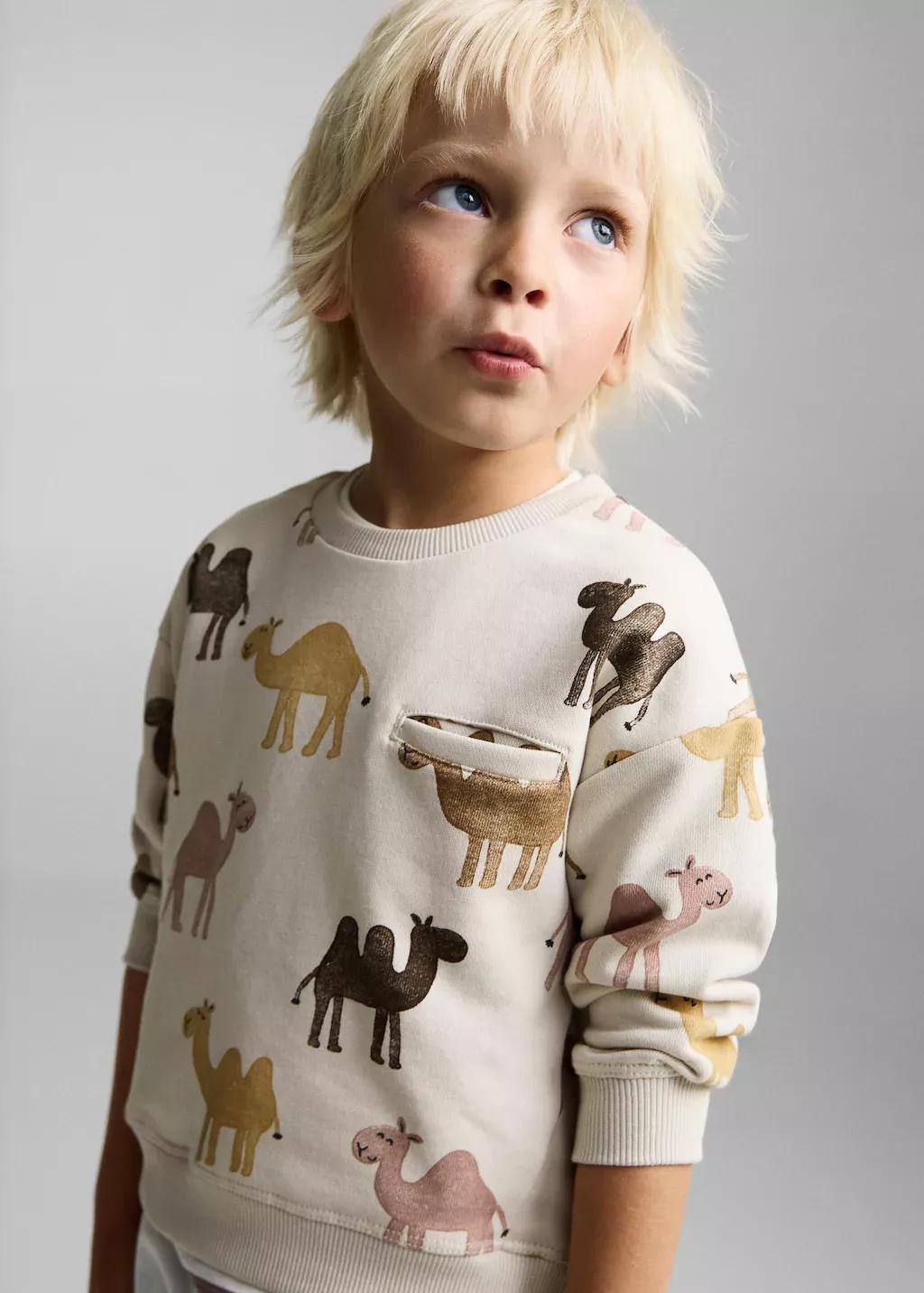 Brown Lt Pastel Printed Cotton Sweatshirt, Baby Boy, , large image number 1