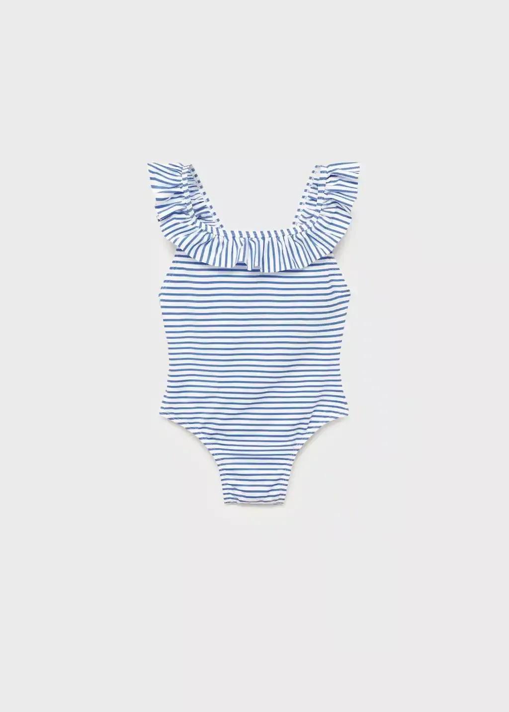 Blue Ruffle Striped Swimsuit, Baby Girl, , large image number 0