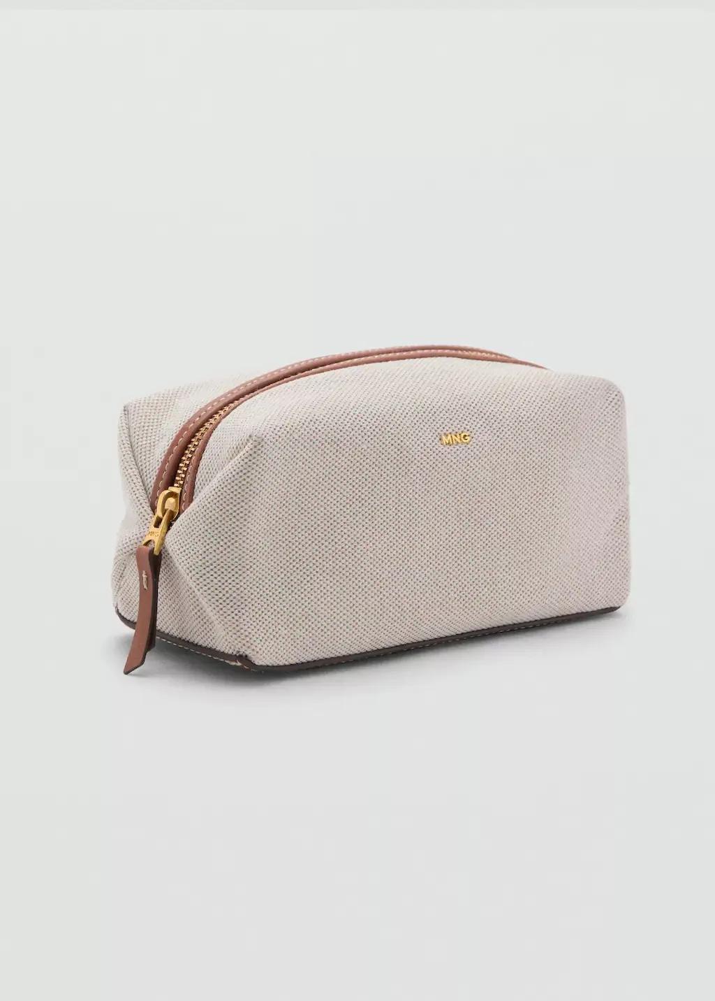 Brown Contrast Zipper Canvas Toiletry Bag, , medium