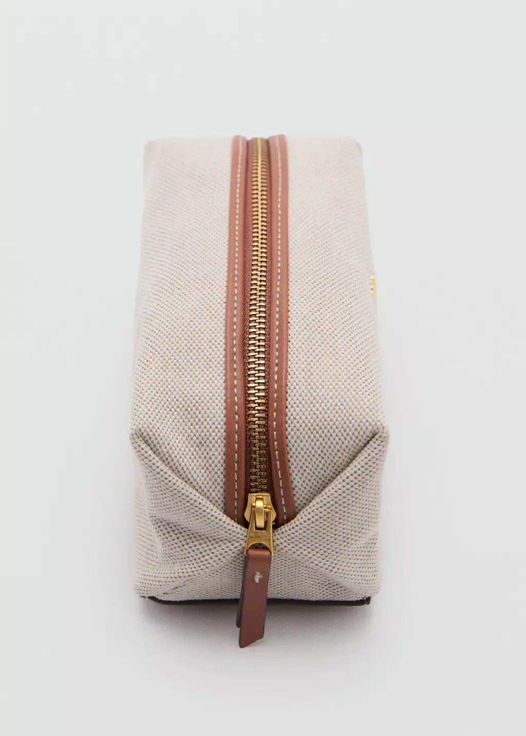 Brown Contrast Zipper Canvas Toiletry Bag, Medium Brown, large image number 2