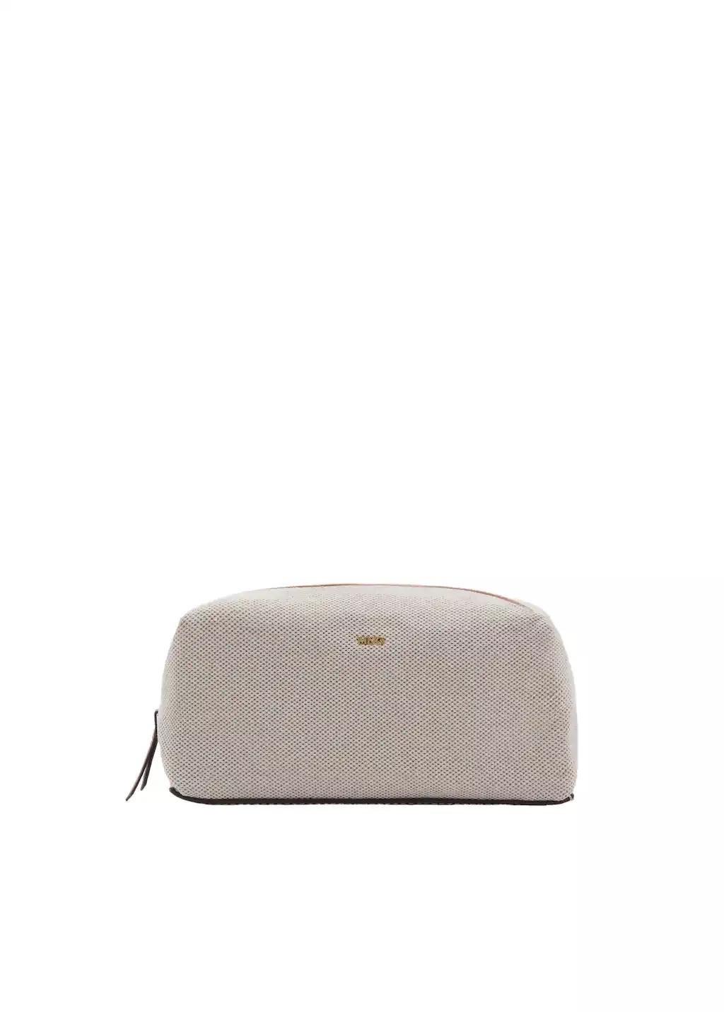 Brown Contrast Zipper Canvas Toiletry Bag, Medium Brown, large image number 3