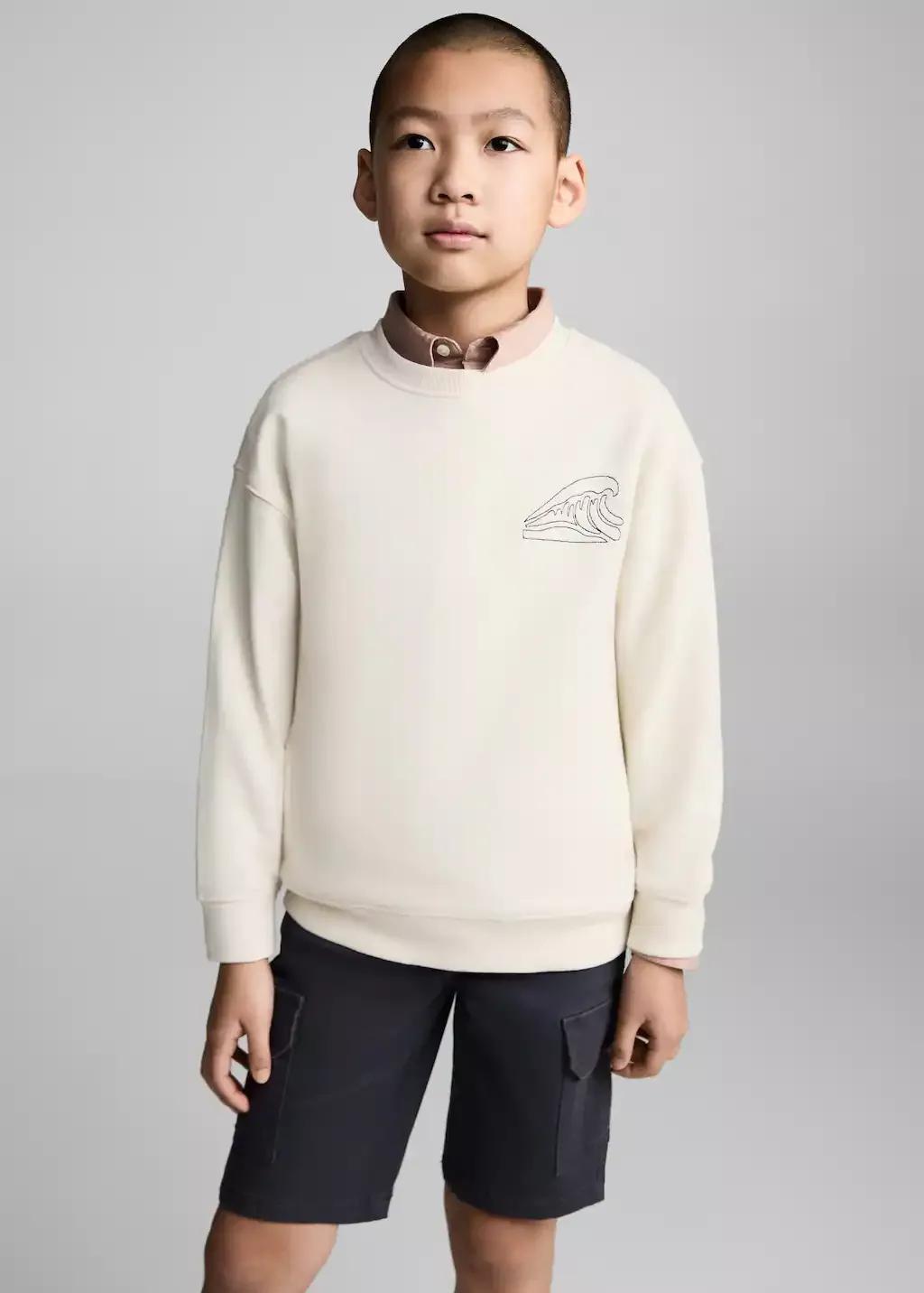 Beige Graphic-Print Cotton Sweatshirt, Kids Boy, , large image number 1