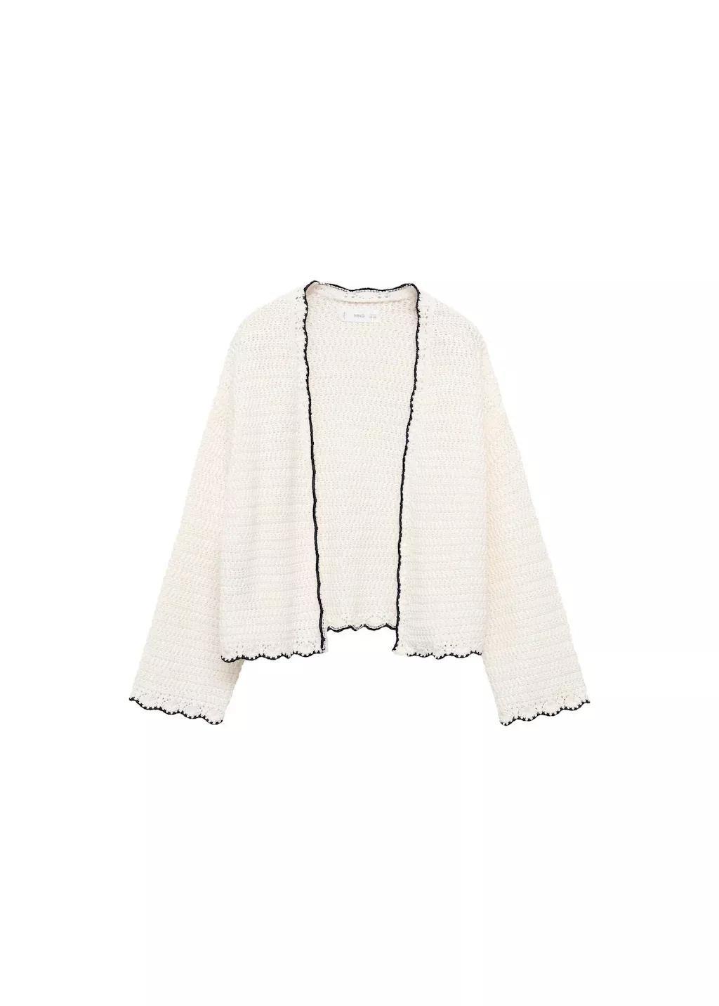 White Knitted Cardigan With Contrasting Trims, Kids Girl, , medium