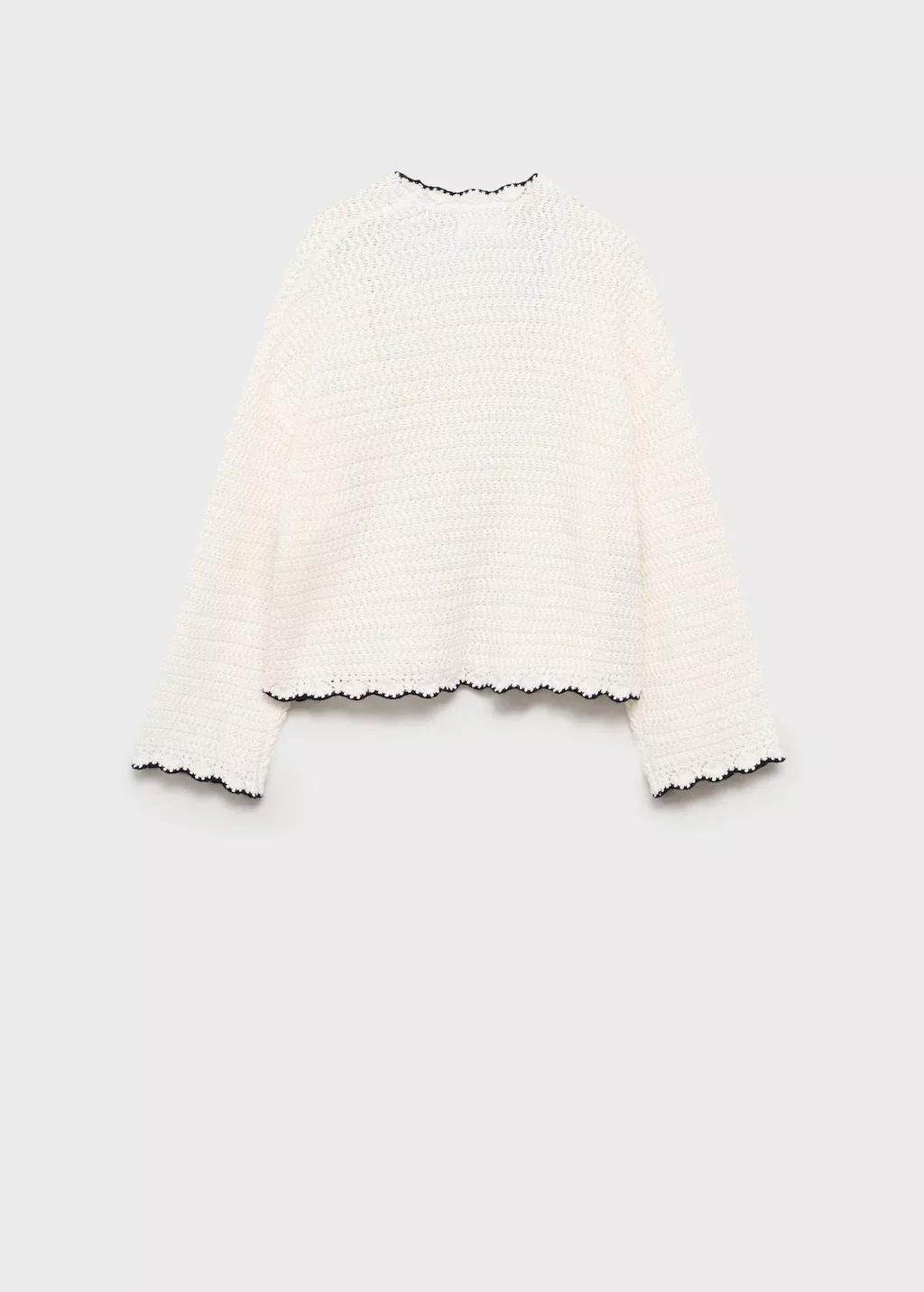 White Knitted Cardigan With Contrasting Trims, Kids Girl, , large image number 2