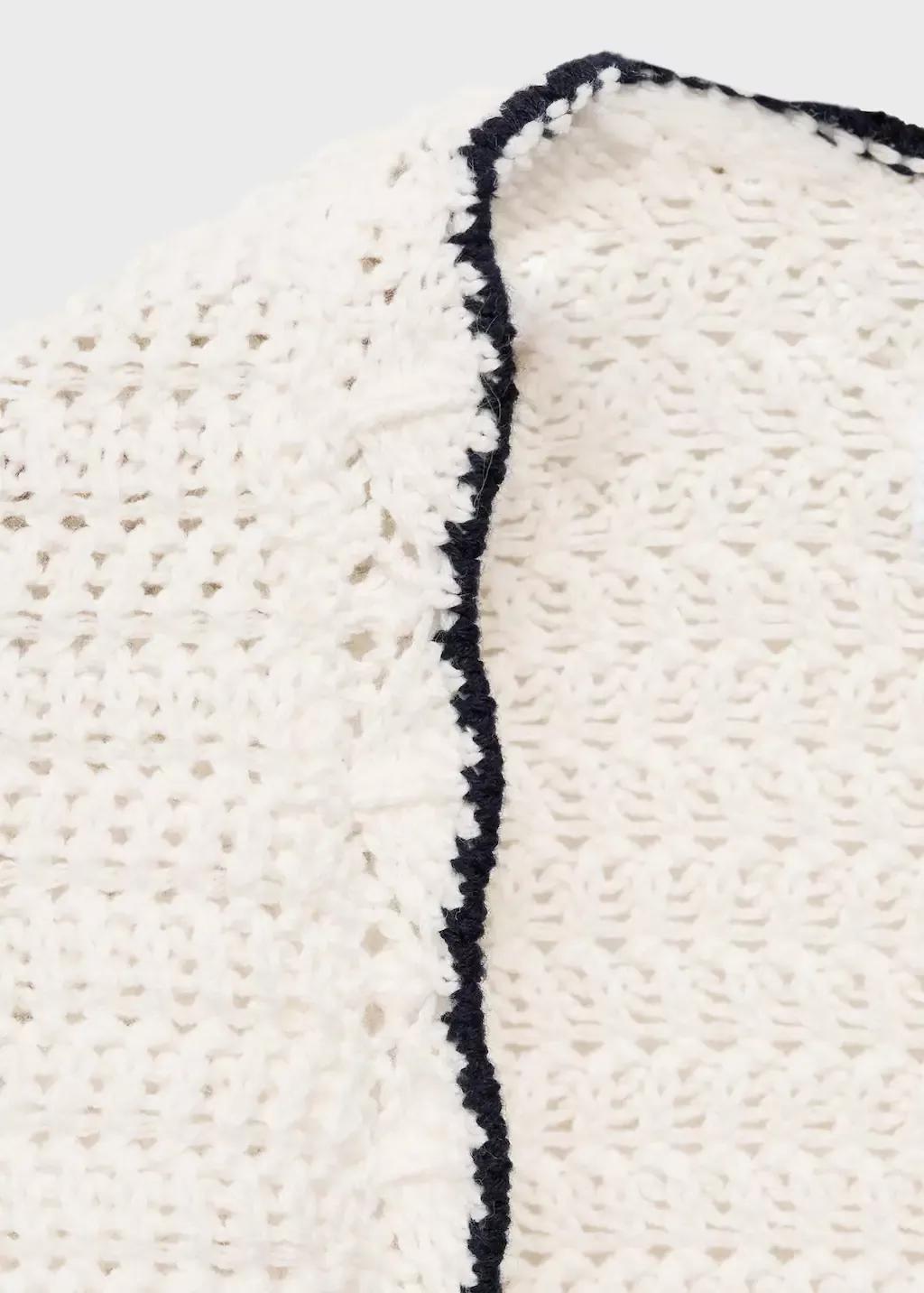 White Knitted Cardigan With Contrasting Trims, Kids Girl, , large image number 3