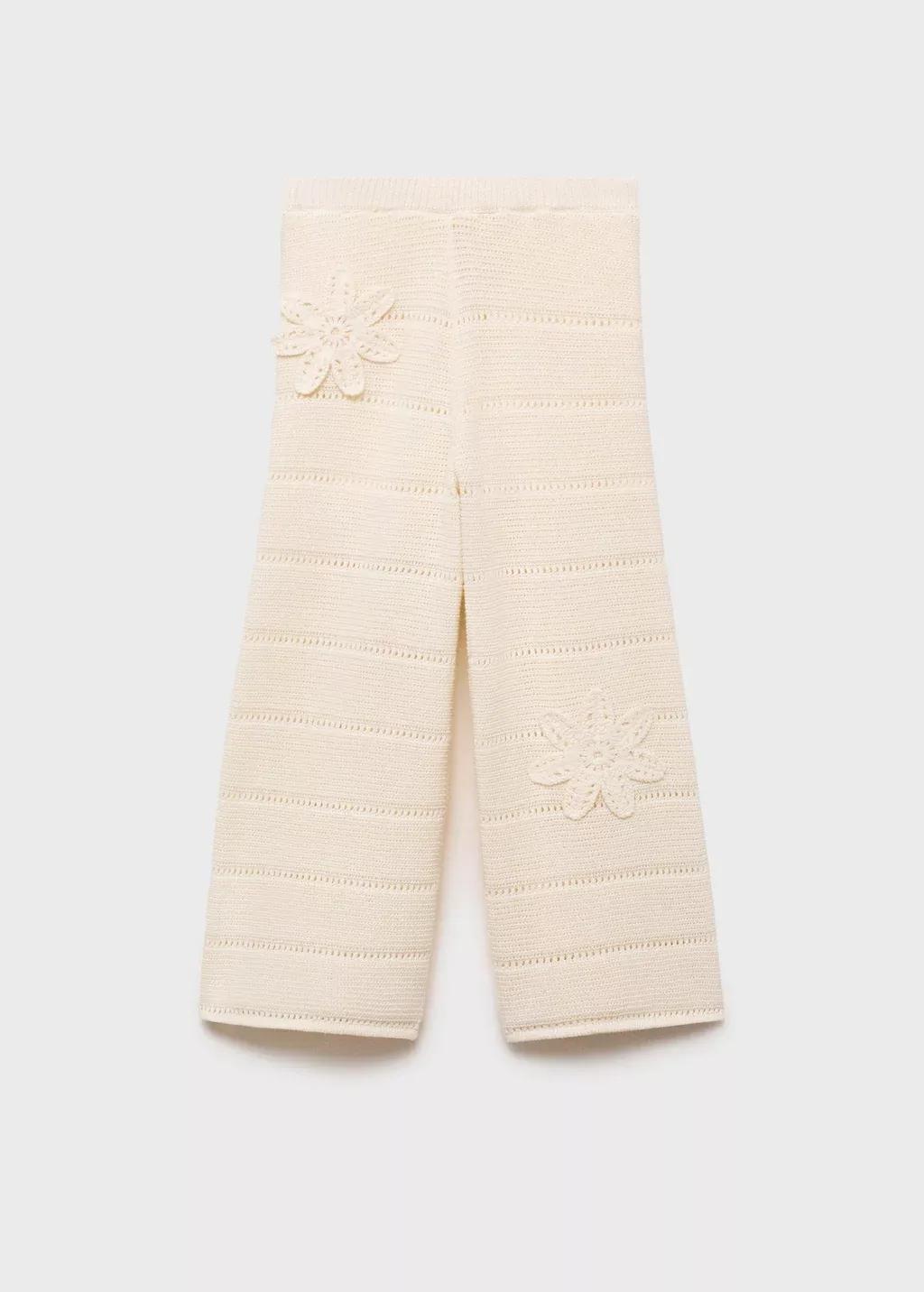 White Knitted Trousers With Crochet Detail, Kids Girl, , large image number 0