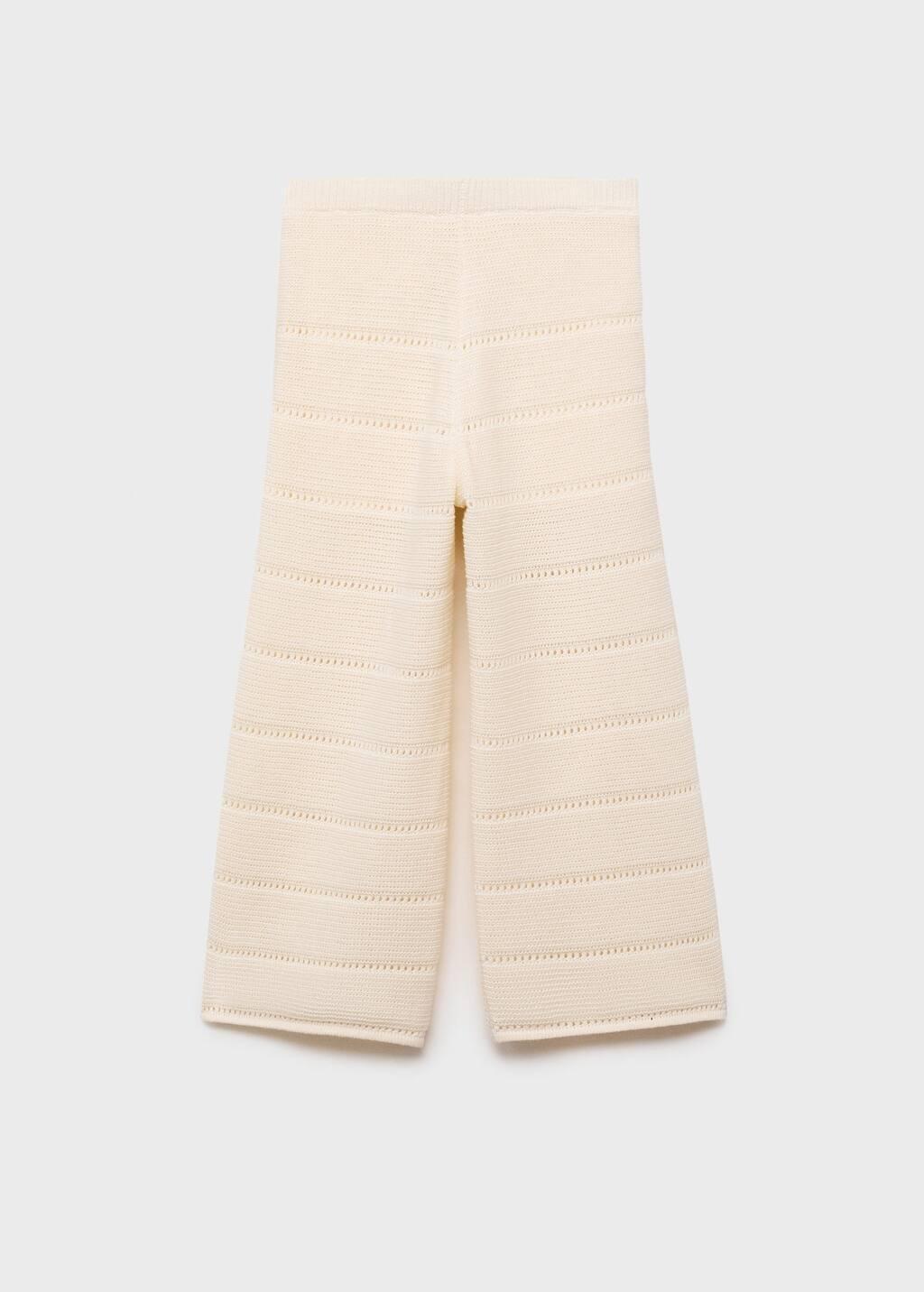 White Knitted Trousers With Crochet Detail, Kids Girl, , large image number 1