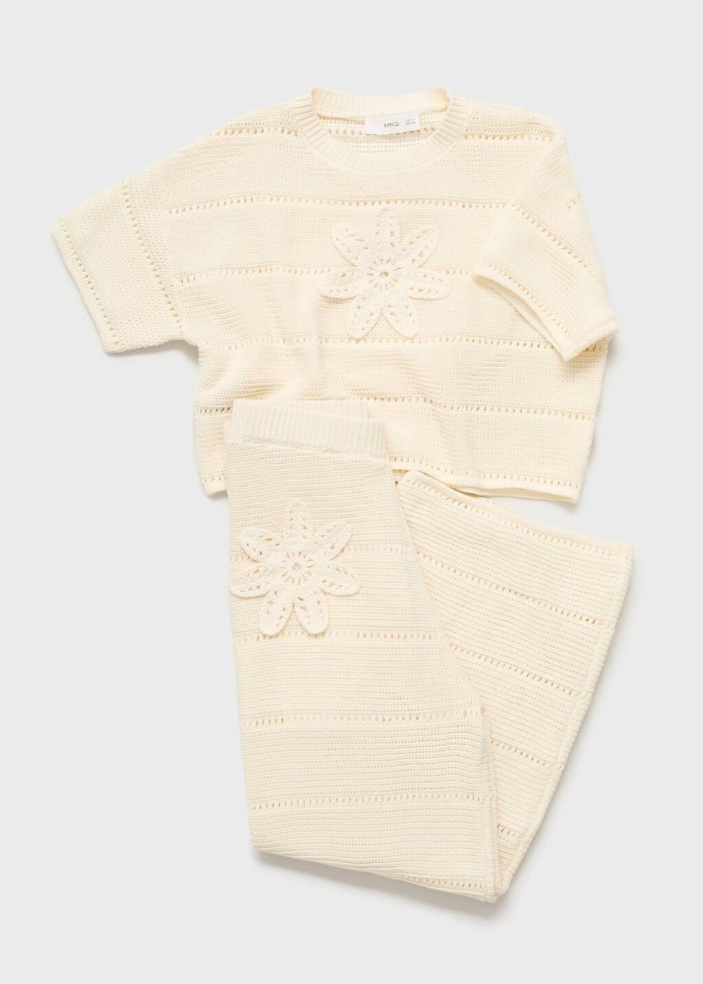 White Knitted Trousers With Crochet Detail, Kids Girl, , large image number 3