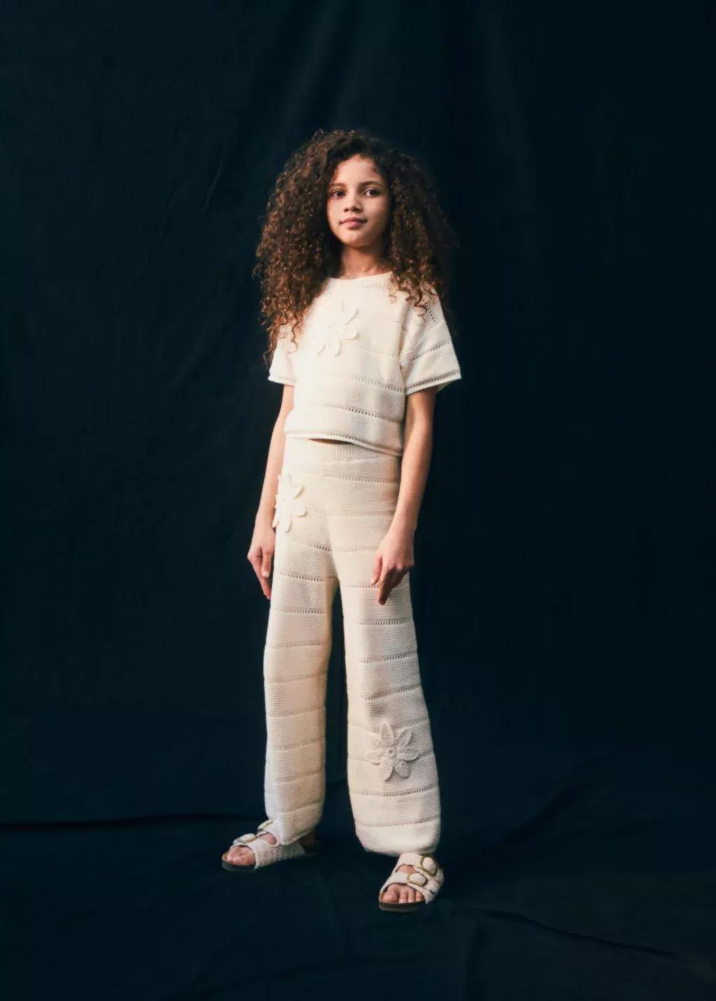 White Knitted Trousers With Crochet Detail, Kids Girl, , large image number 4