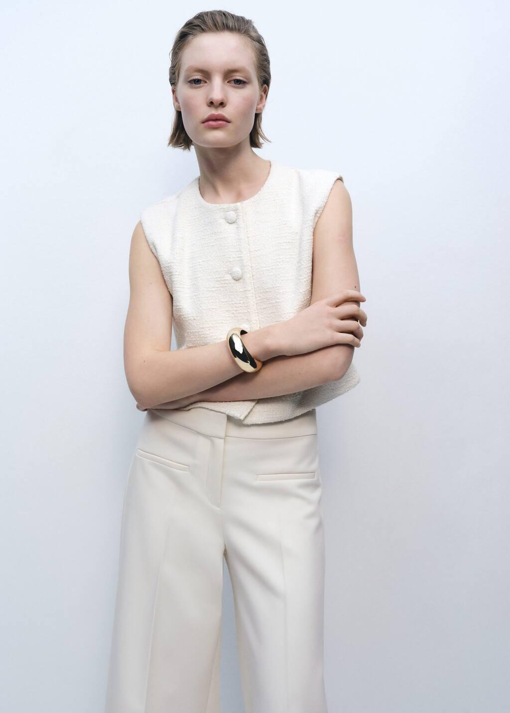 Beige Wideleg Mid-Rise Trousers With Pockets, , large image number 1