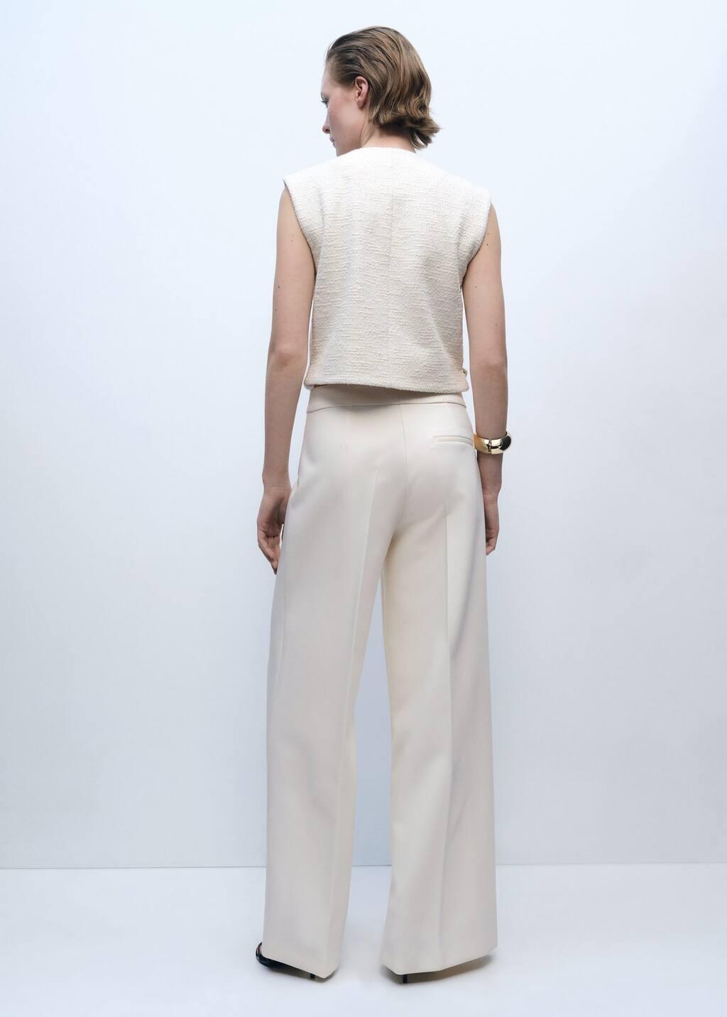 Beige Wideleg Mid-Rise Trousers With Pockets, , large image number 5