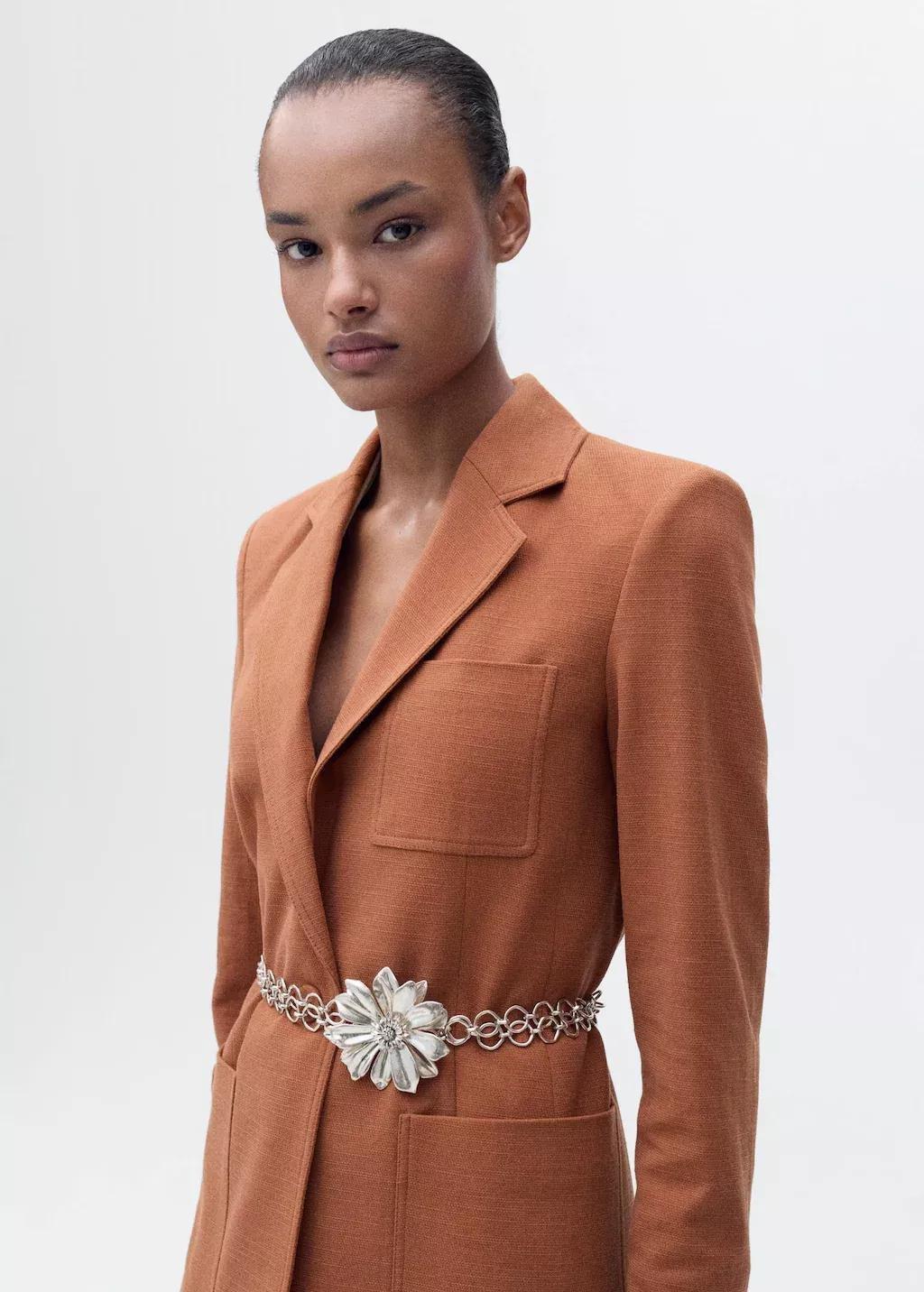 Brown Cotton And Linen-Blend Suit Jacket, , medium
