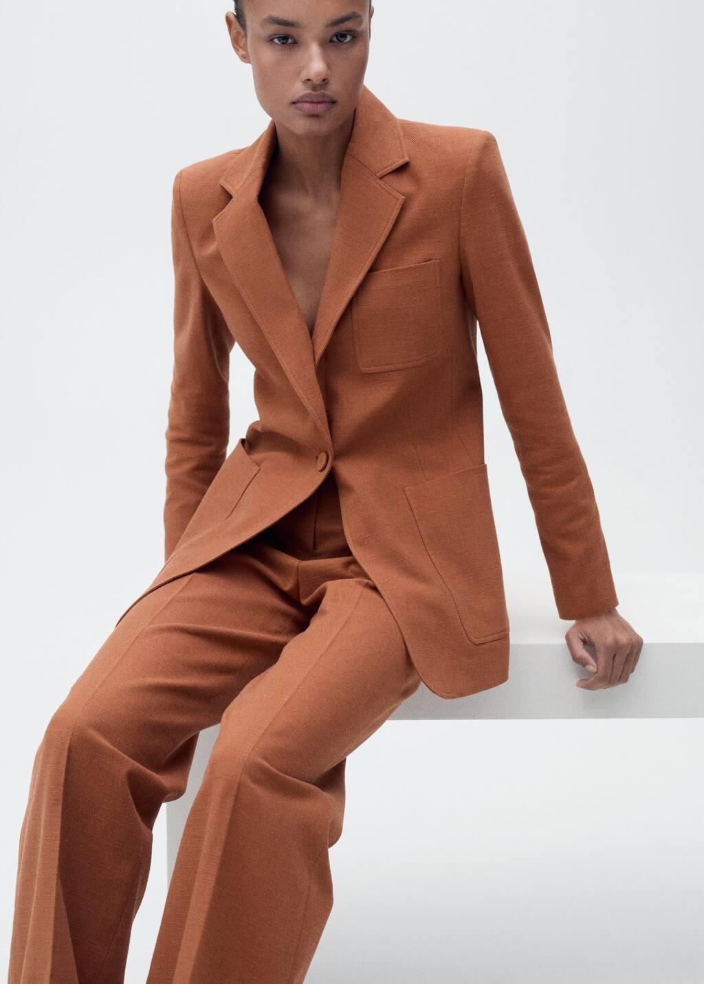 Brown Cotton And Linen-Blend Suit Jacket, , large image number 5
