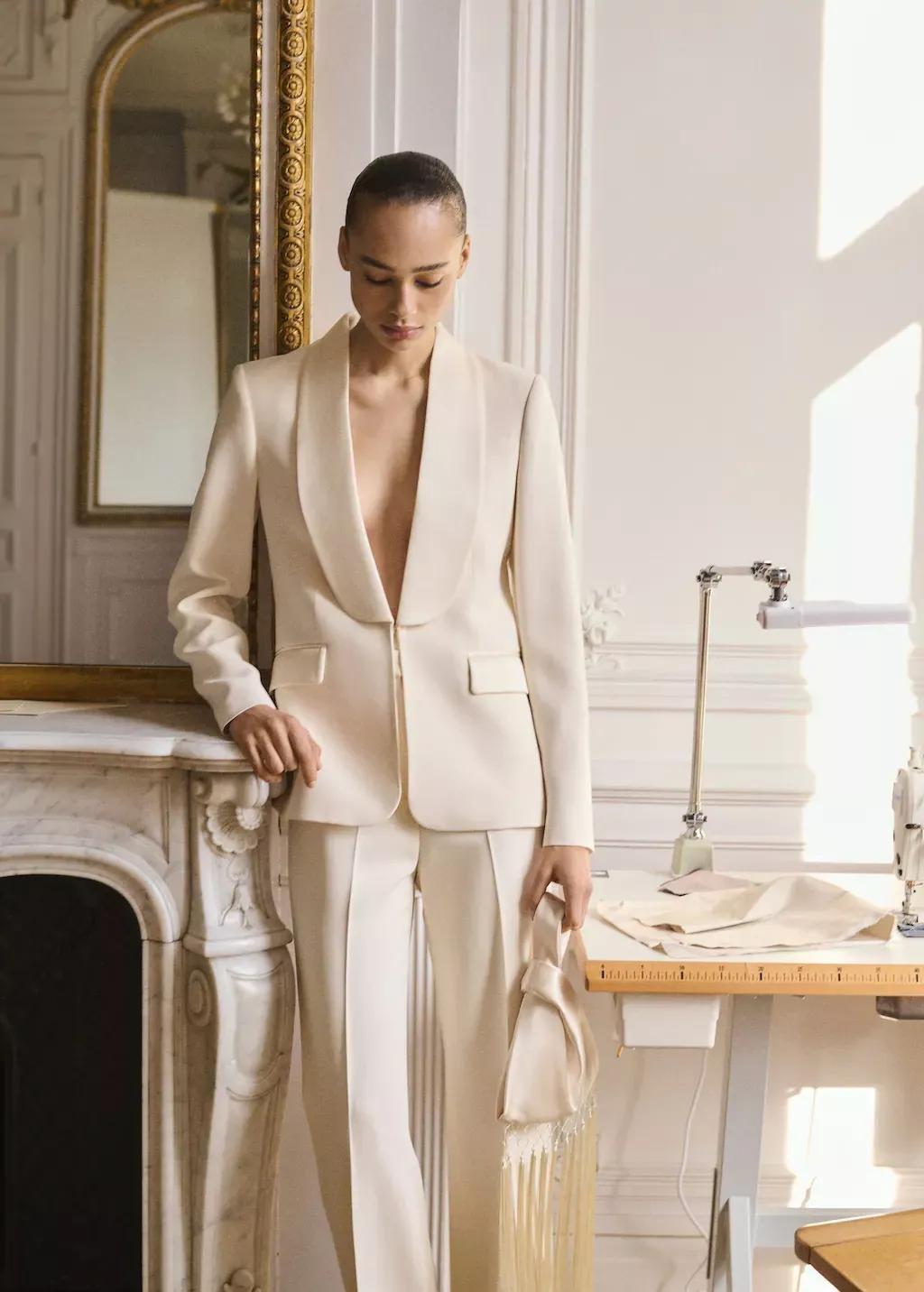 White Suit Jacket With Satin Lapels, , medium
