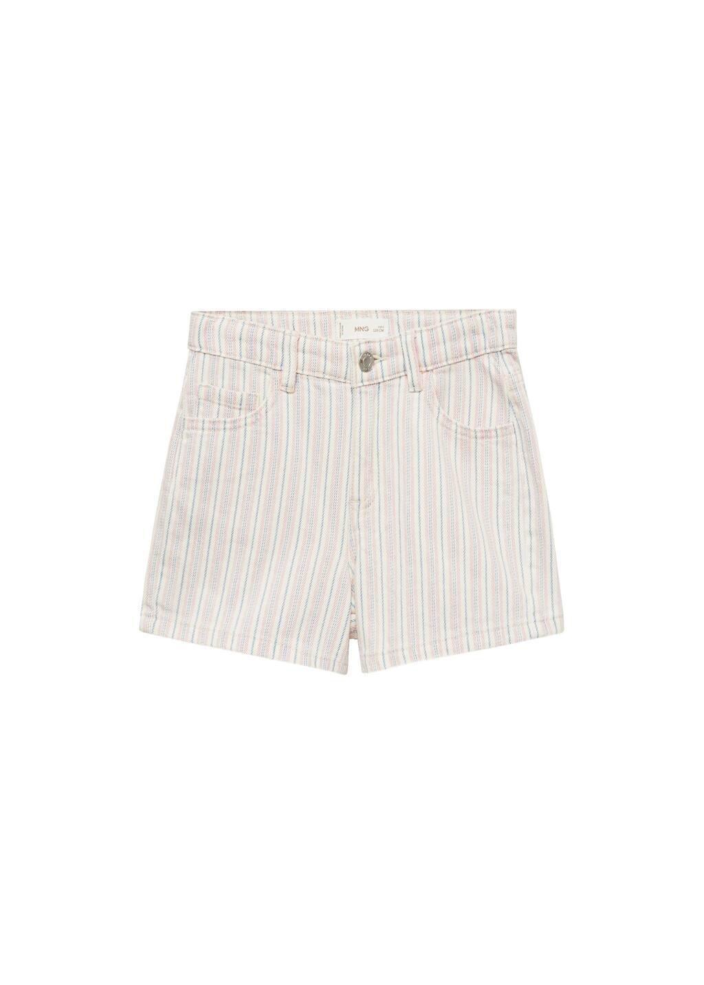 Beige Striped Denim Shorts, Kids Girl, , medium