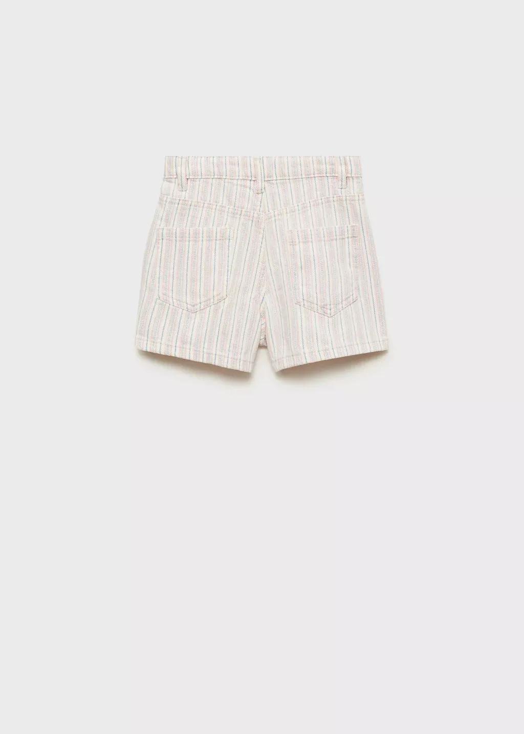 Beige Striped Denim Shorts, Kids Girl, , large image number 2