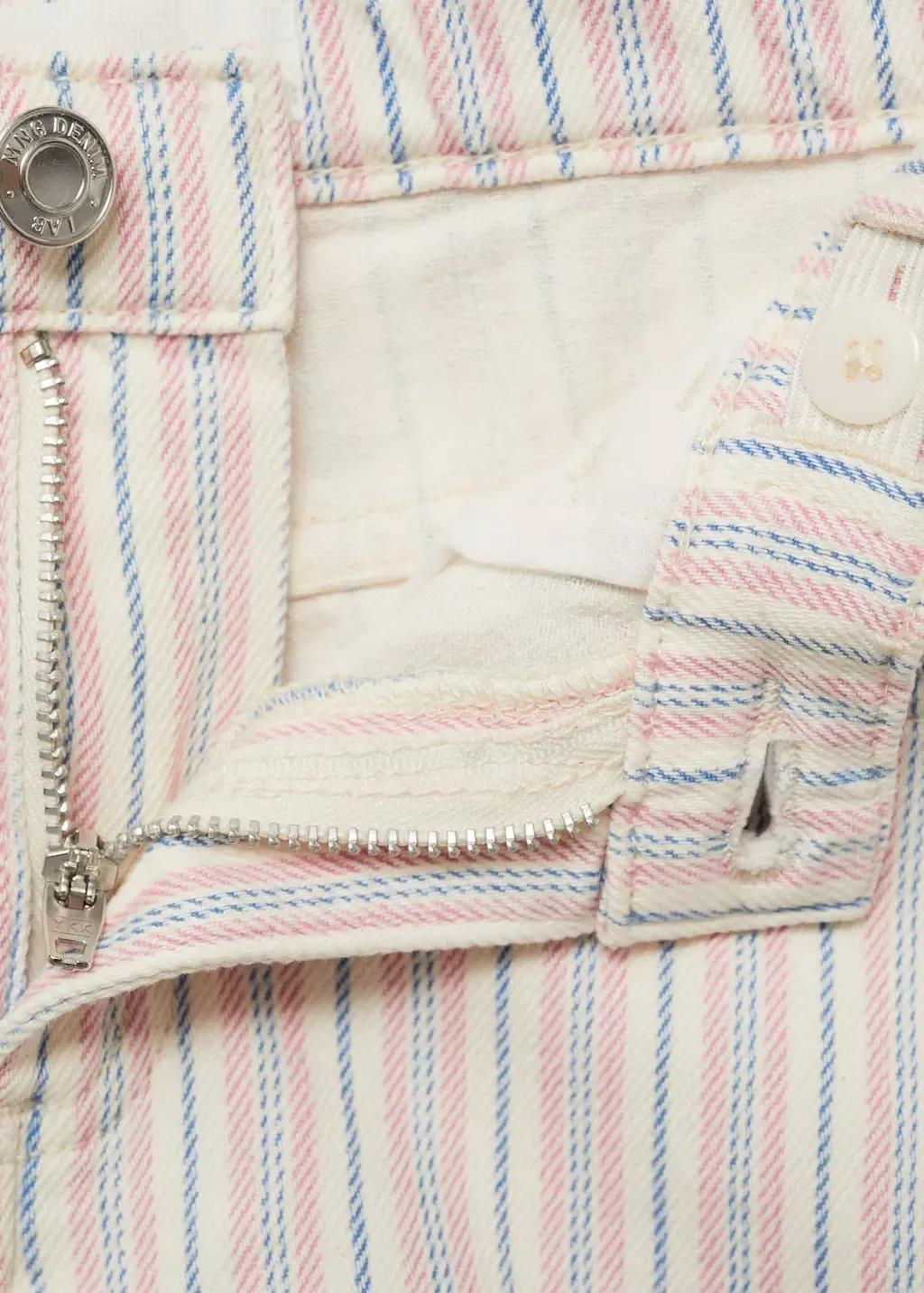 Beige Striped Denim Shorts, Kids Girl, , large image number 3